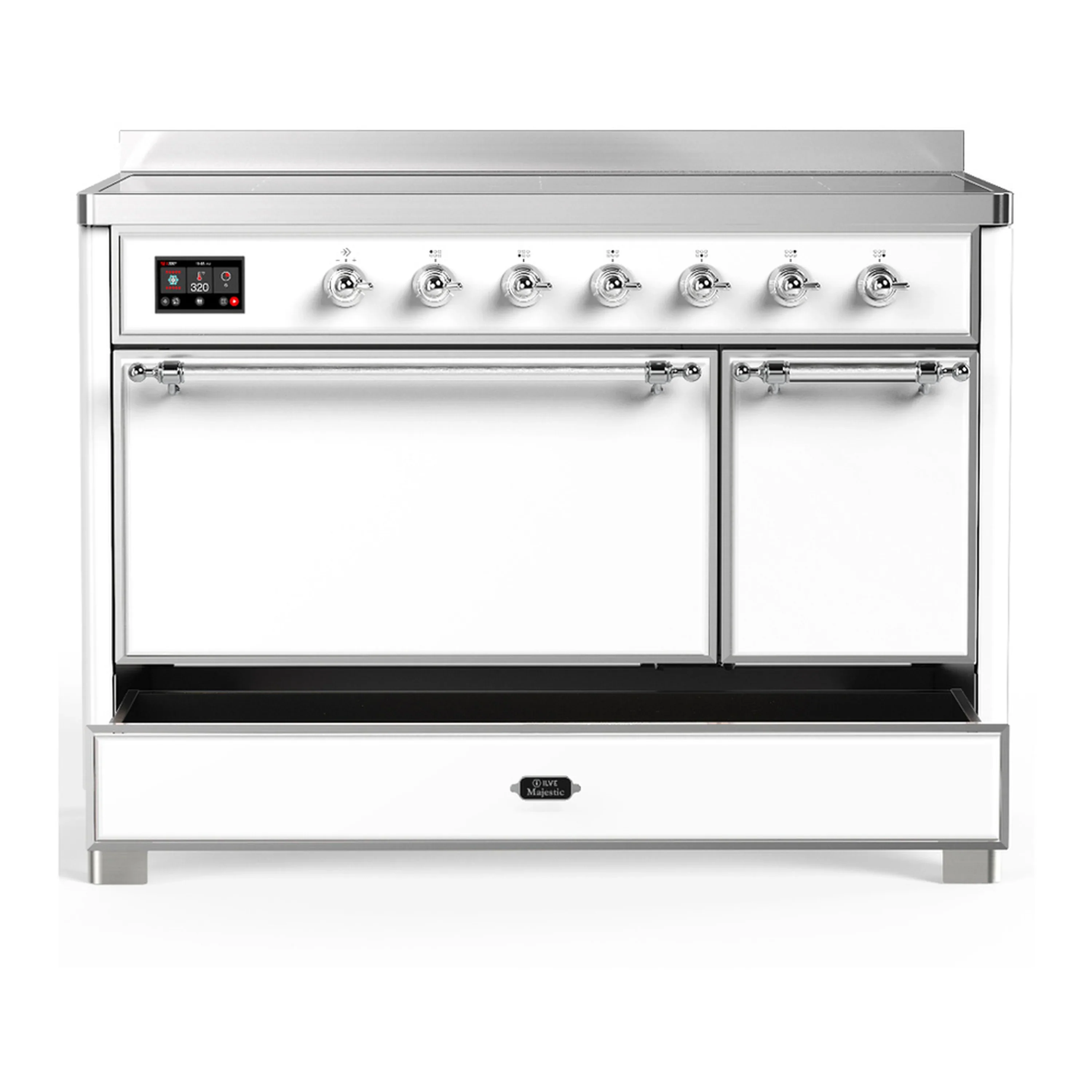 ILVE Majestic III 48-Inch Induction Range with 6 Induction Elements and Solid Door Electric Oven in White with Chrome Trim (UMIB48QNR3WHC) - Image 3
