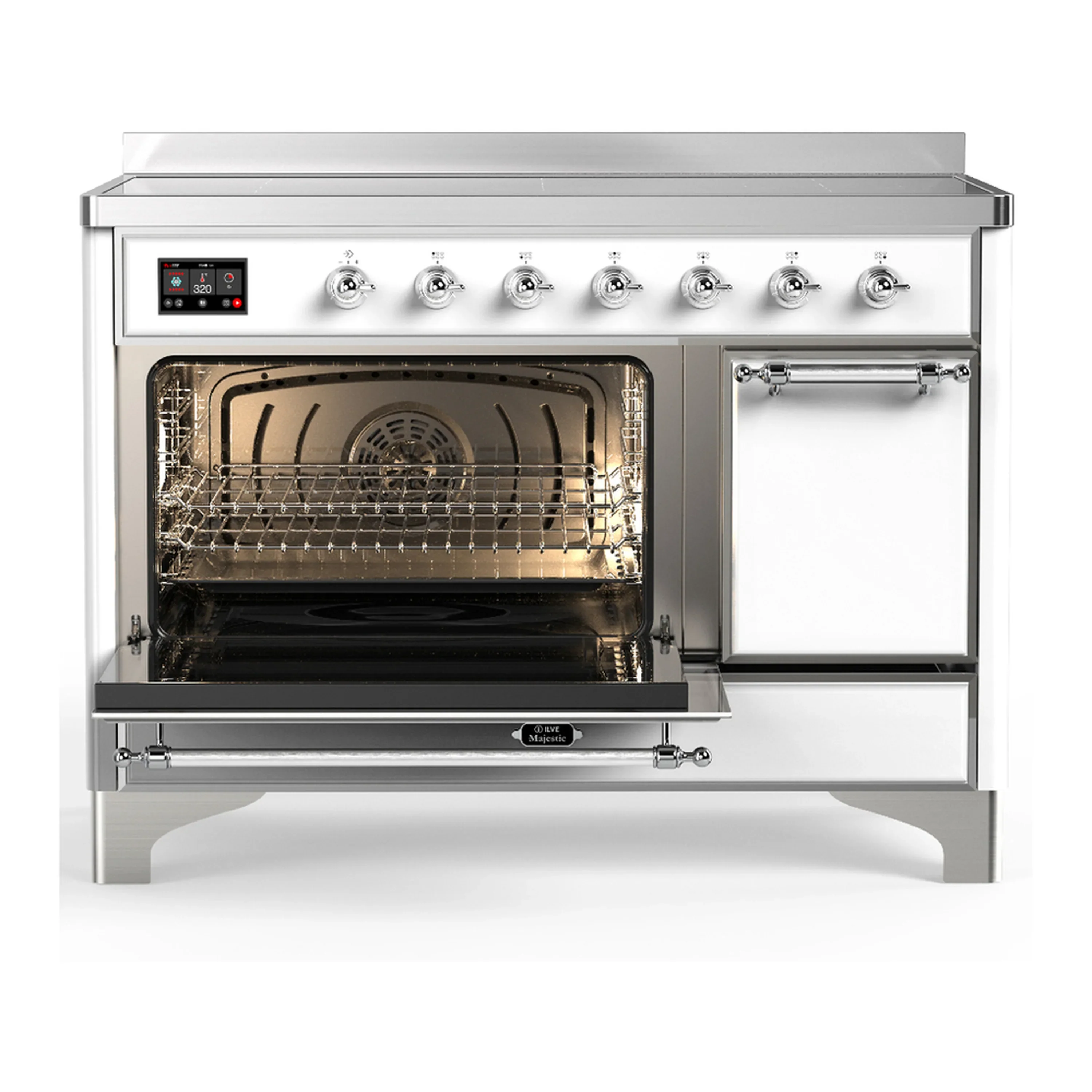ILVE Majestic III 48-Inch Induction Range with 6 Induction Elements and Solid Door Electric Oven in White with Chrome Trim (UMIB48QNR3WHC) - Image 5