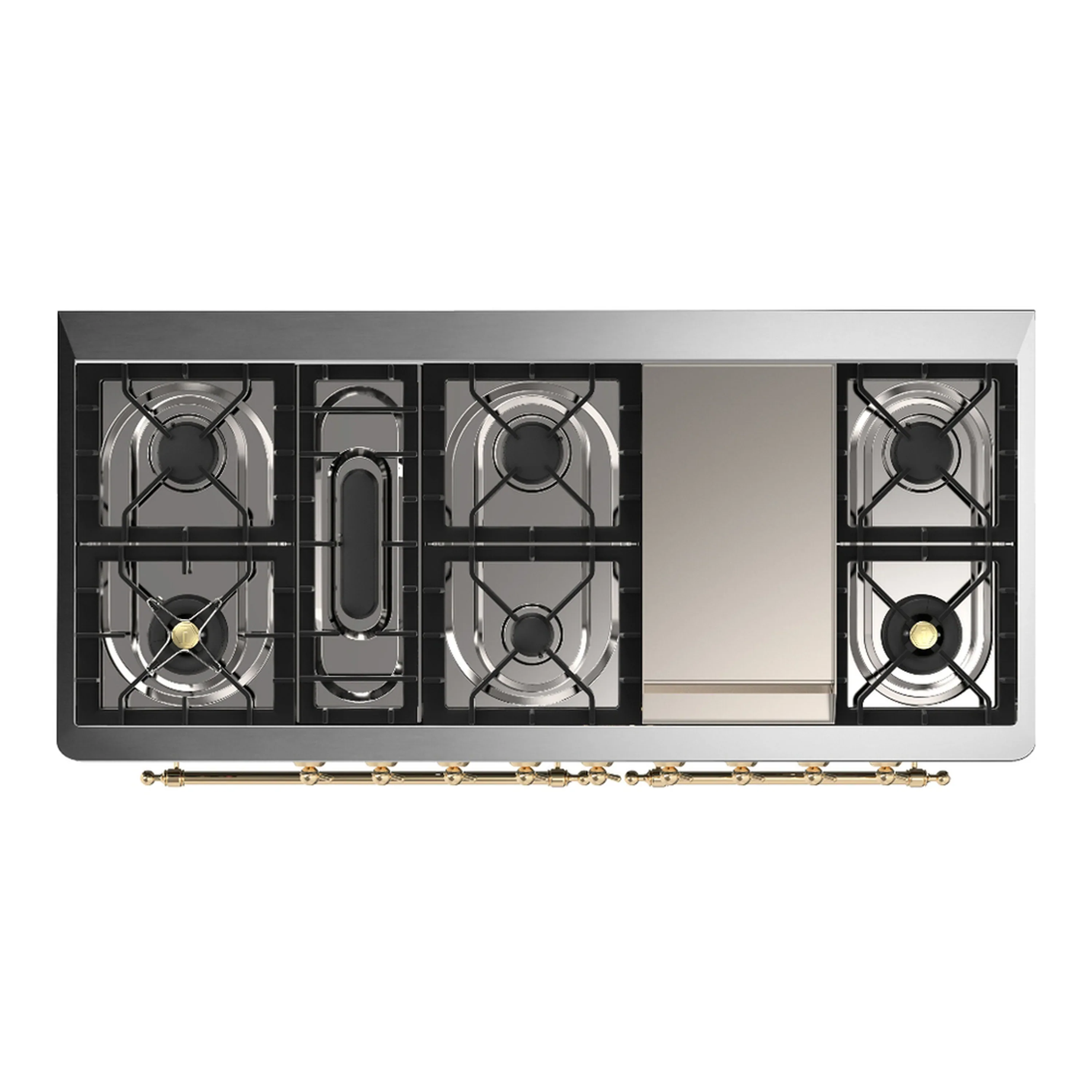 ILVE Majestic III 60-inch Dual Fuel Range with 7 Natural Gas Burner, Griddle and Solid Door Electric Oven in Antique White with Brass Trim (UM60FQNR3AWG) - Image 2