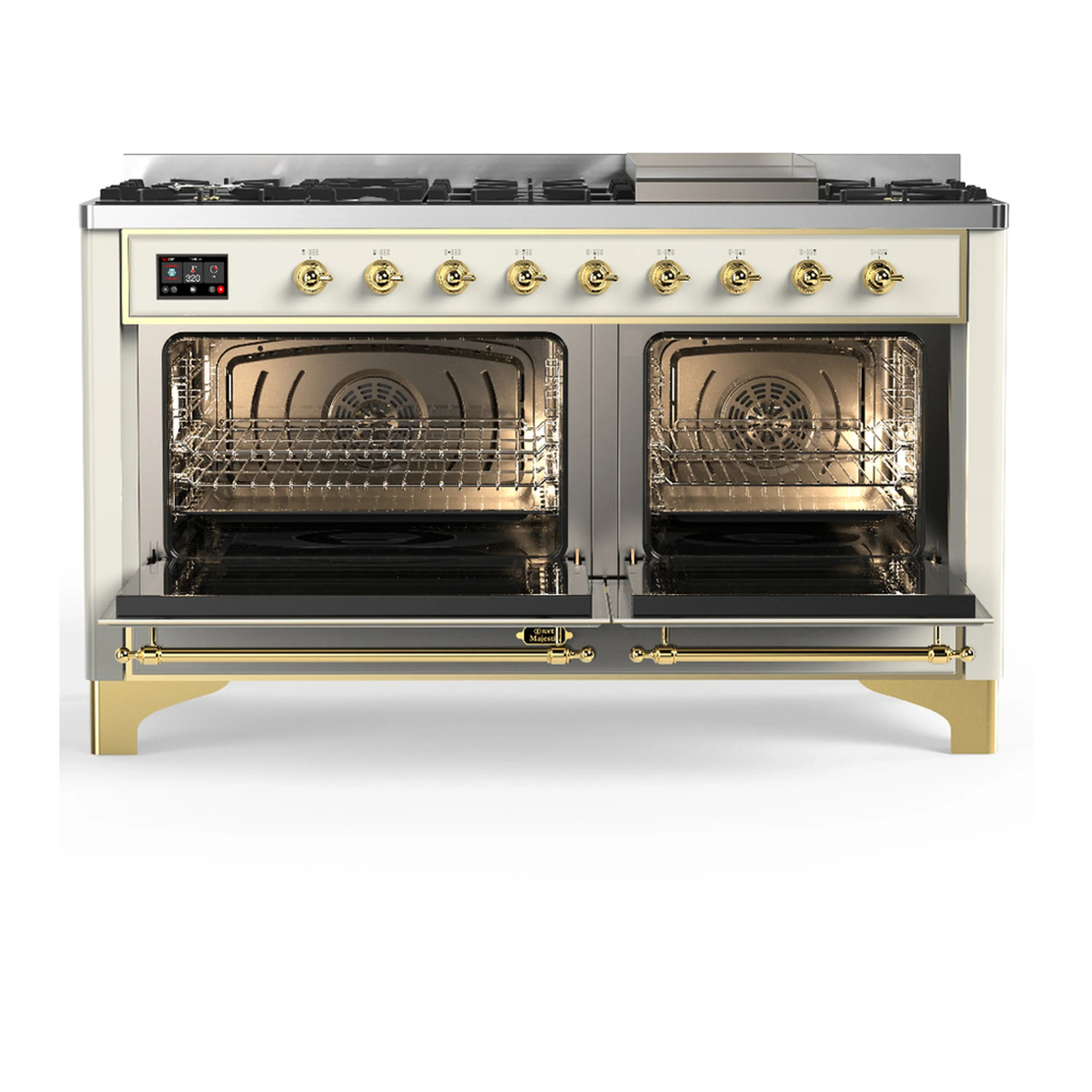 ILVE Majestic III 60-inch Dual Fuel Range with 5 Liquid Propane Burner, Griddle and Solid Door Electric Oven in Antique White with Brass Trim (UM60FQNR3AWGLP) - Image 6