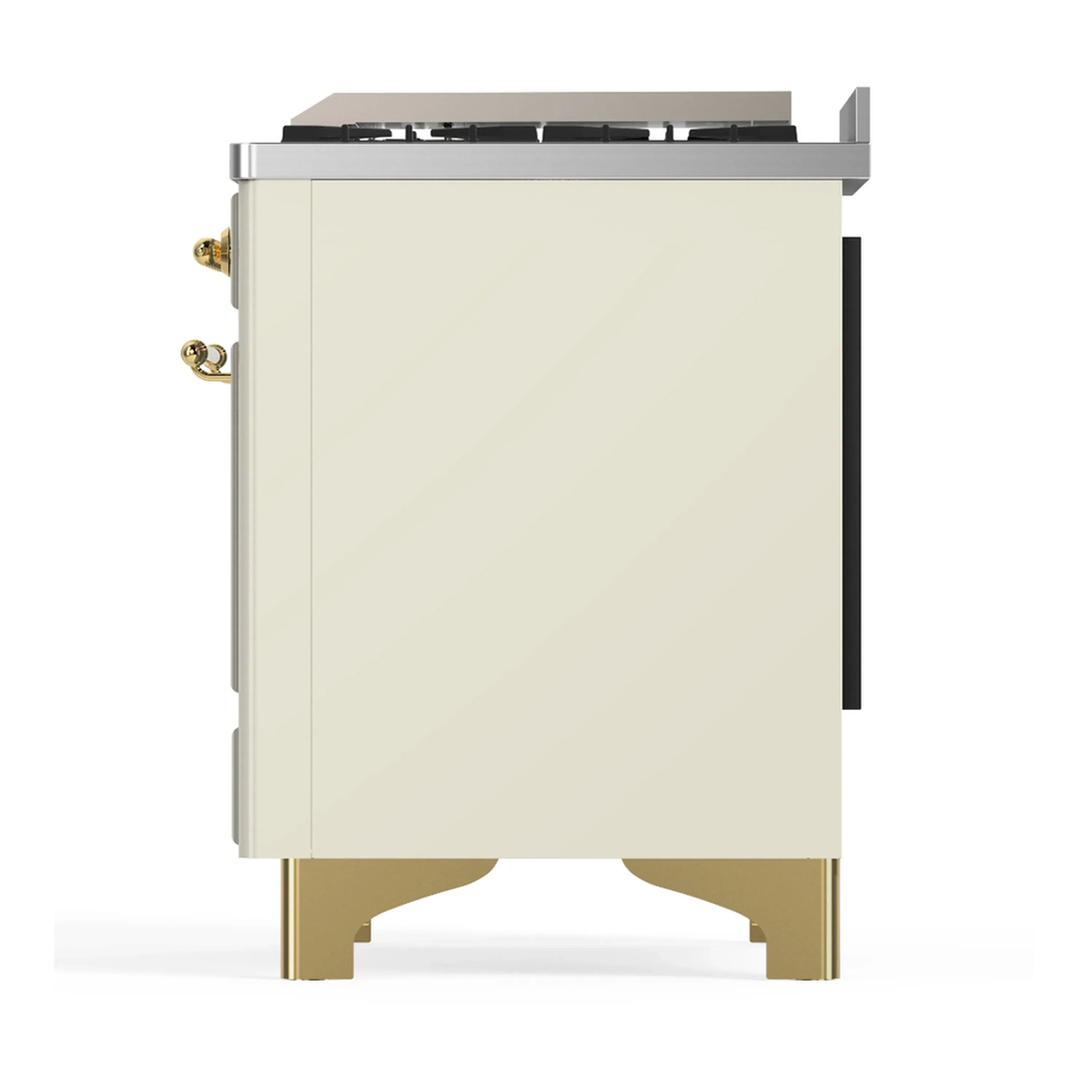 ILVE Majestic III 60-inch Dual Fuel Range with 5 Liquid Propane Burner, Griddle, French Top and Triple Glass Door Electric Oven in Antique White with Brass Trim (UM60FSNR3AWGLP) - Image 9