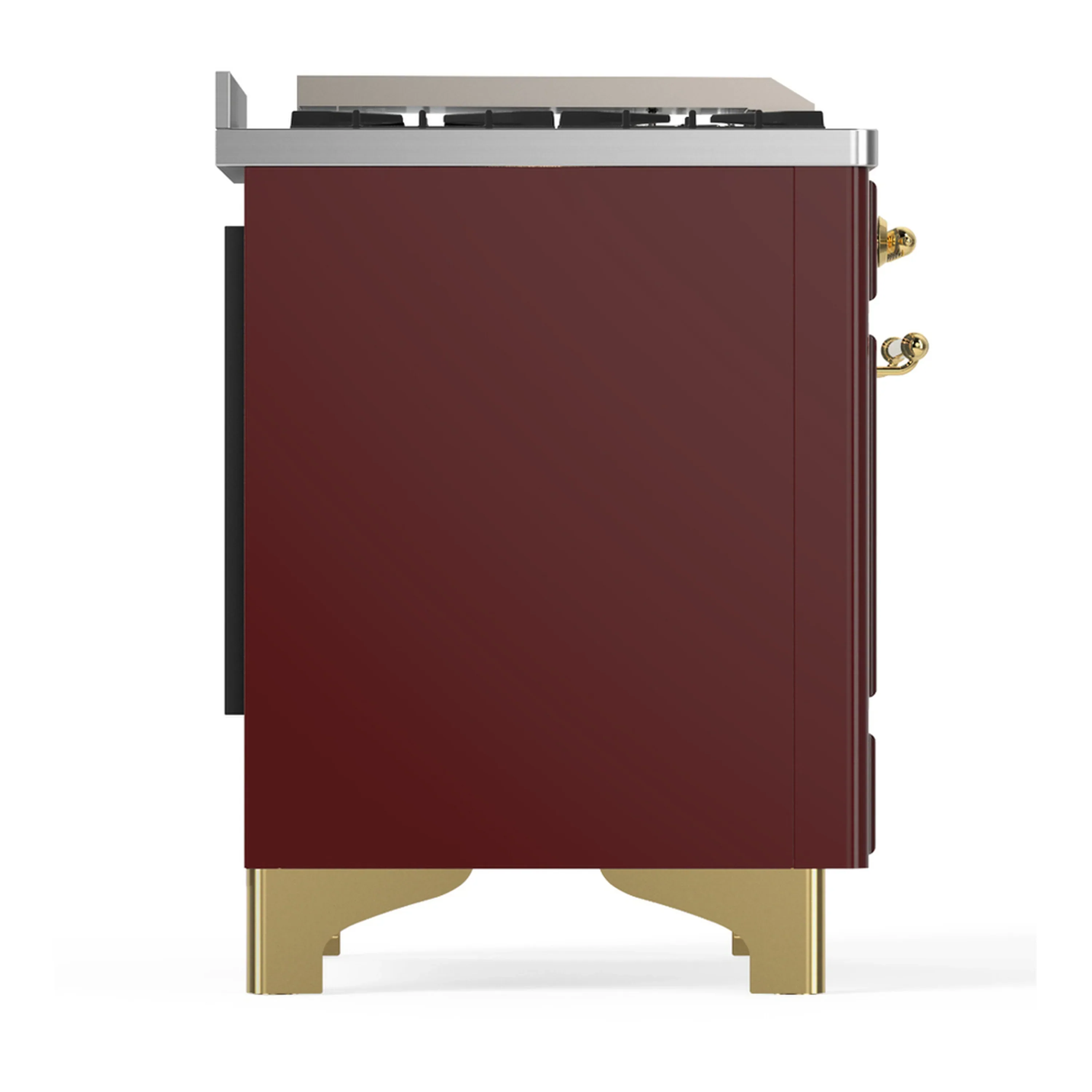 ILVE Majestic III 60-inch Dual Fuel Range with 7 Natural Gas Burner, Griddle and Solid Door Electric Oven in Burgundy with Brass Trim (UM60FQNR3BUG) - Image 8