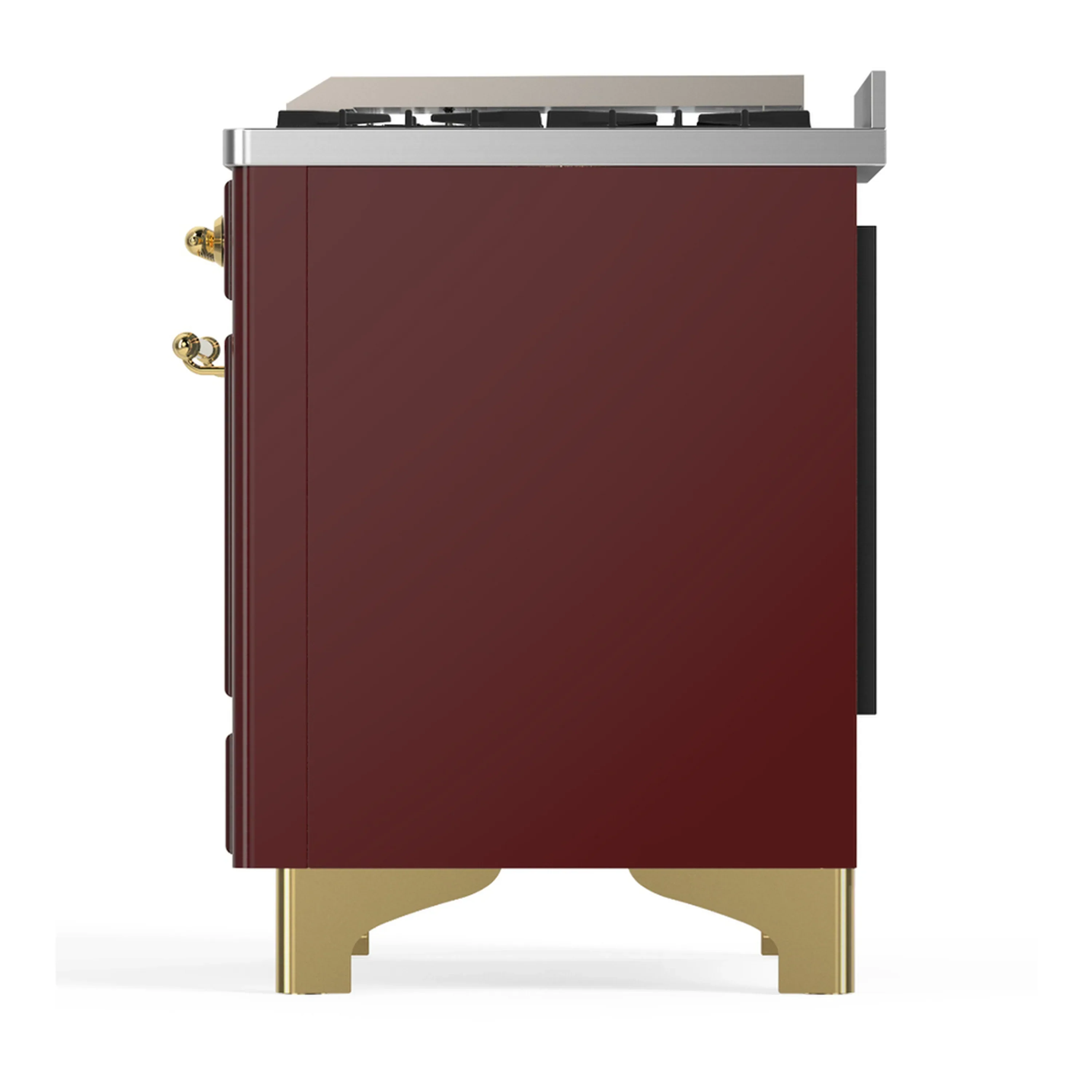 ILVE Majestic III 60-inch Dual Fuel Range with 5 Liquid Propane Burner, Griddle and Solid Door Electric Oven in Burgundy with Brass Trim (UM60FQNR3BUGLP) - Image 9