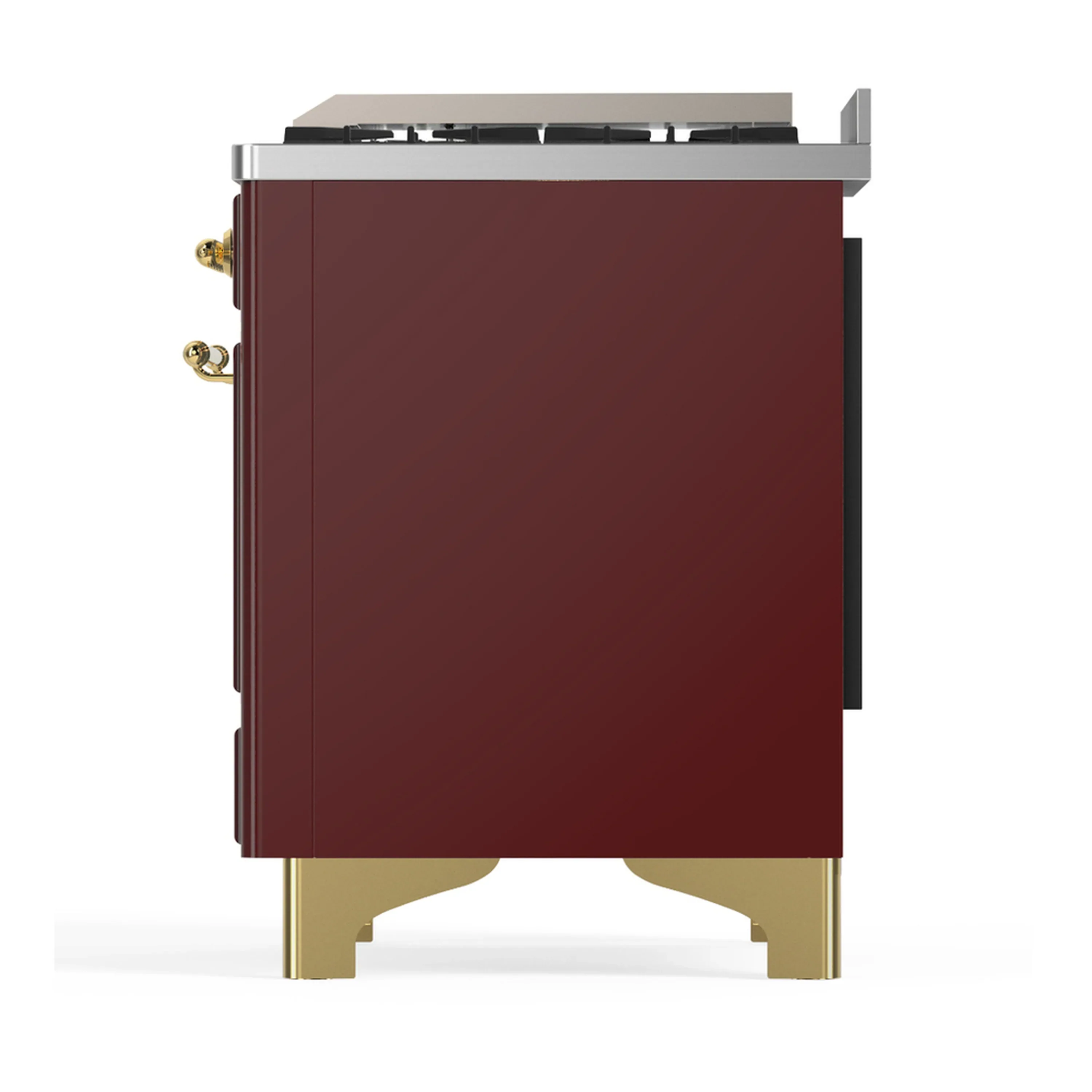 ILVE Majestic III 60-inch Dual Fuel Range with 7 Natural Gas Burner, Griddle, French Top and Solid Door Electric Oven in Burgundy with Brass Trim (UM60FSQNR3BUG) - Image 9