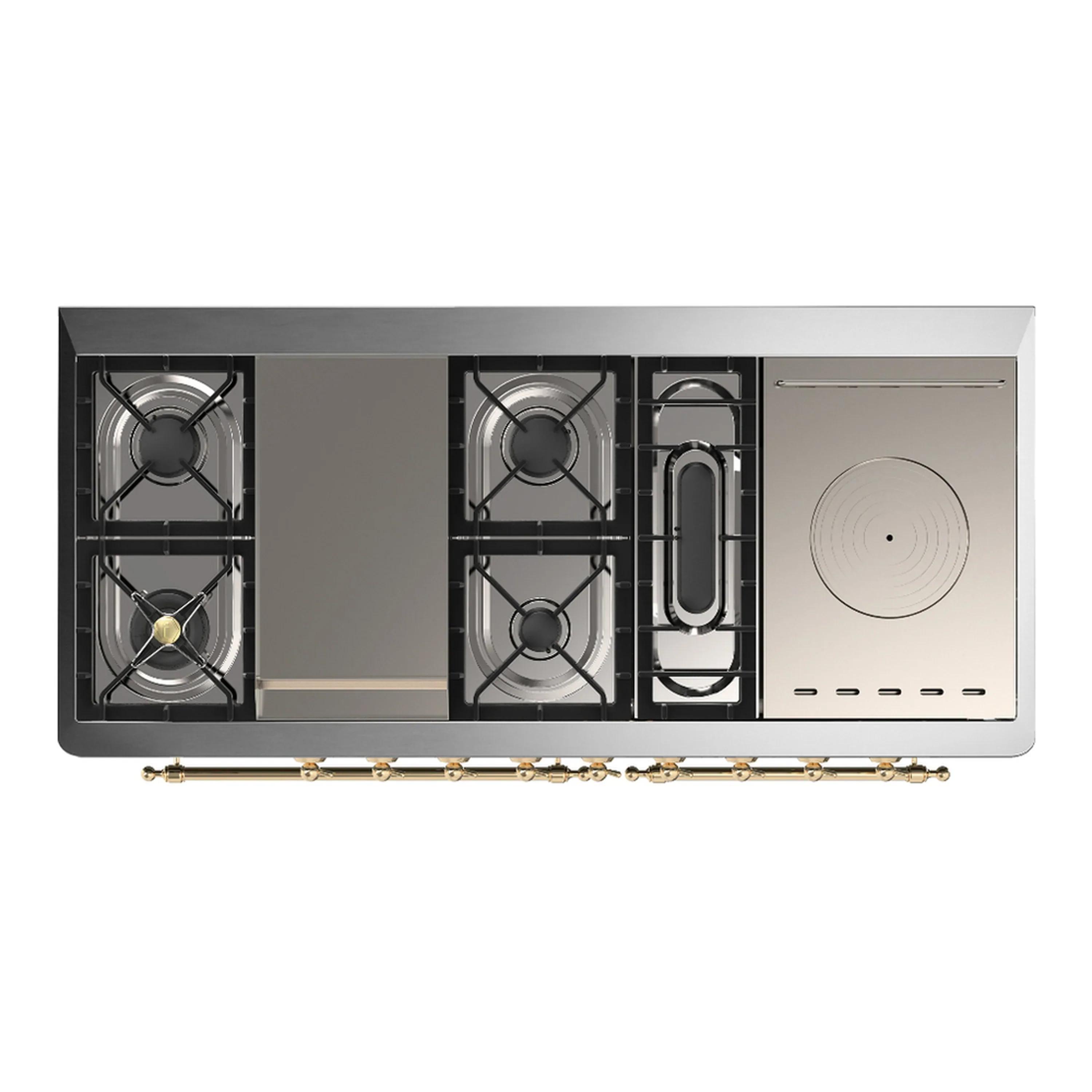ILVE Majestic III 60-inch Dual Fuel Range with 7 Natural Gas Burner, Griddle, French Top and Triple Glass Door Electric Oven in Emerald Green with Brass Trim (UM60FSNR3EGG) - Image 2