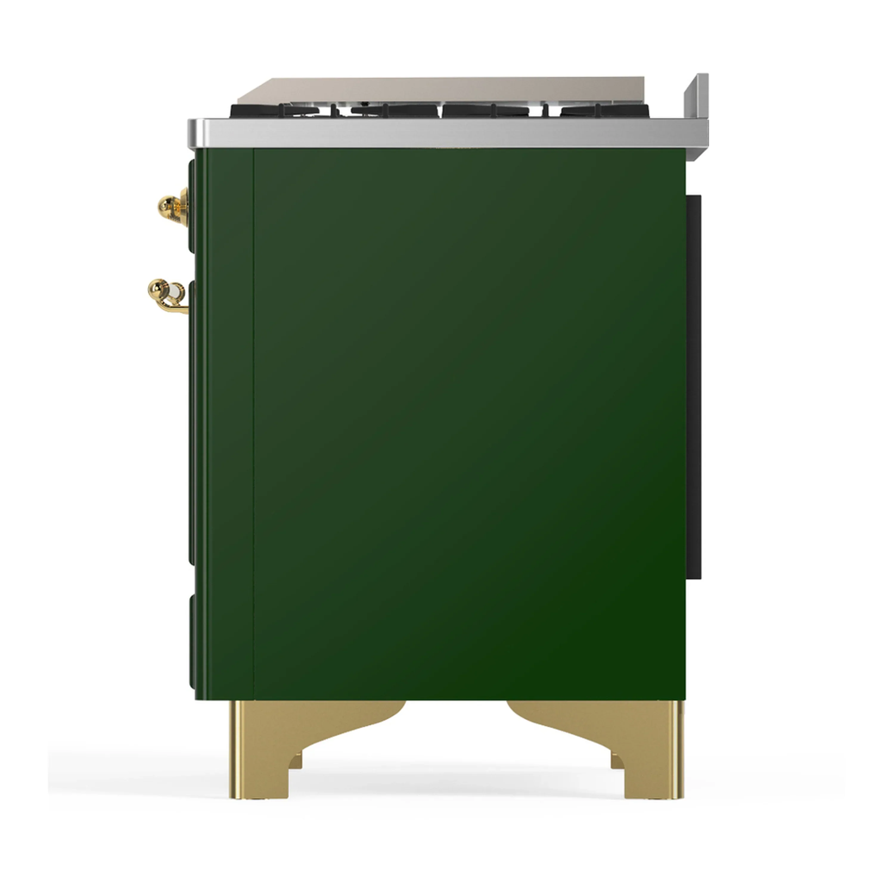 ILVE Majestic III 60-inch Dual Fuel Range with 7 Natural Gas Burner, Griddle, French Top and Triple Glass Door Electric Oven in Emerald Green with Brass Trim (UM60FSNR3EGG) - Image 9