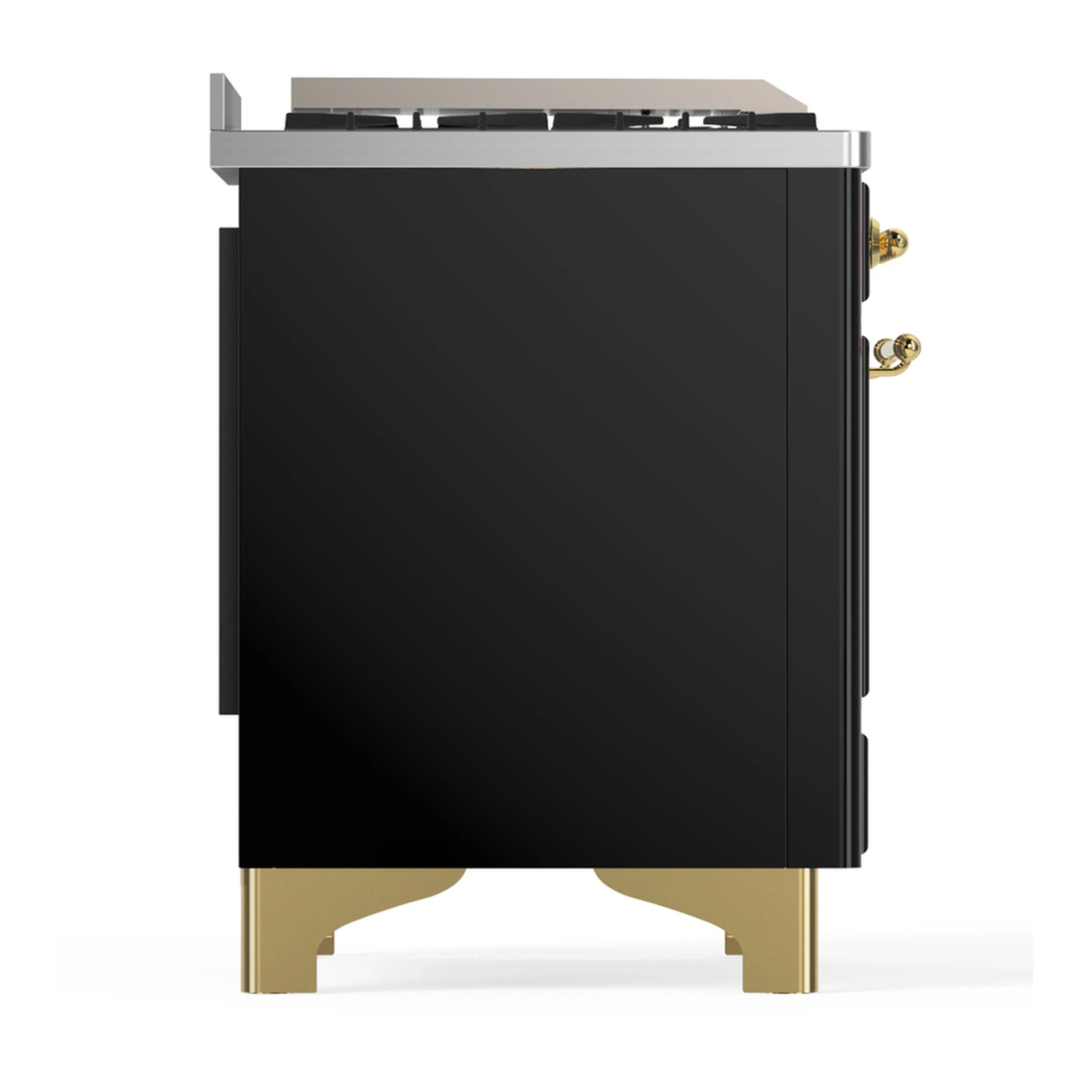 ILVE Majestic III 60-inch Dual Fuel Range with 7 Natural Gas Burner, Griddle and Triple Glass Door Electric Oven in Glossy Black with Brass Trim (UM60FNR3BKG) - Image 8