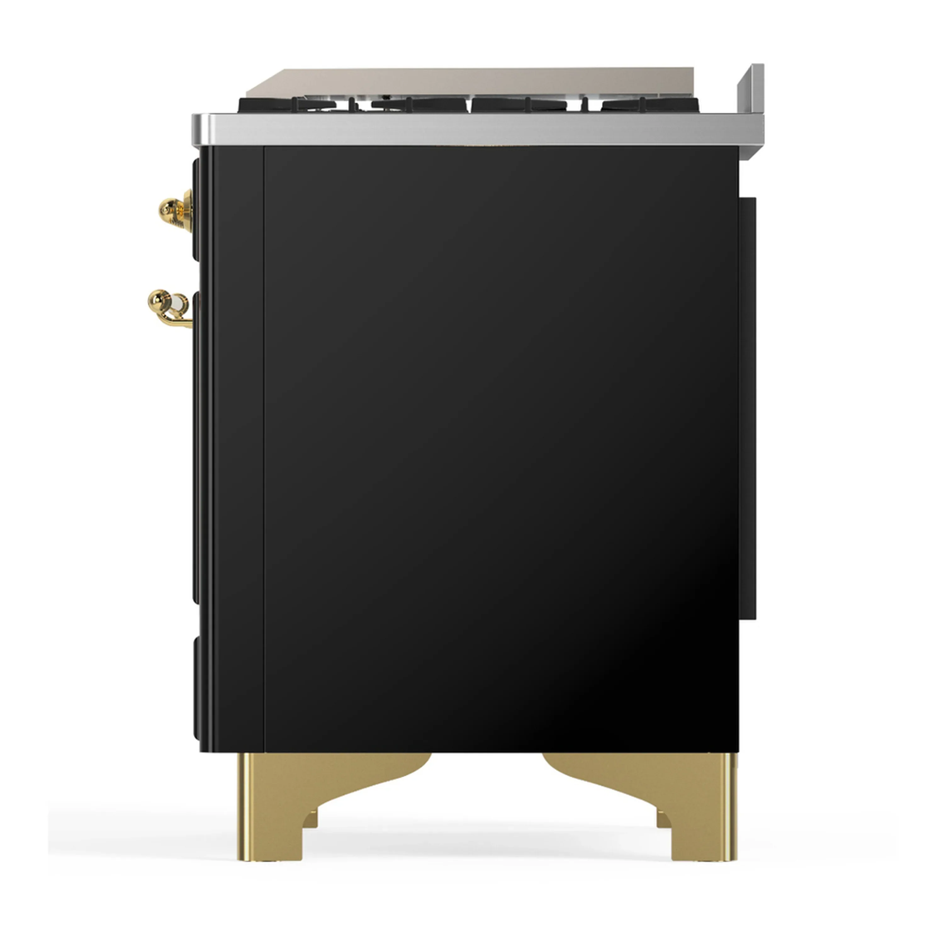 ILVE Majestic III 60-inch Dual Fuel Range with 5 Liquid Propane Burner, Griddle and Triple Glass Door Electric Oven in Glossy Black with Brass Trim (UM60FNR3BKGLP) - Image 9