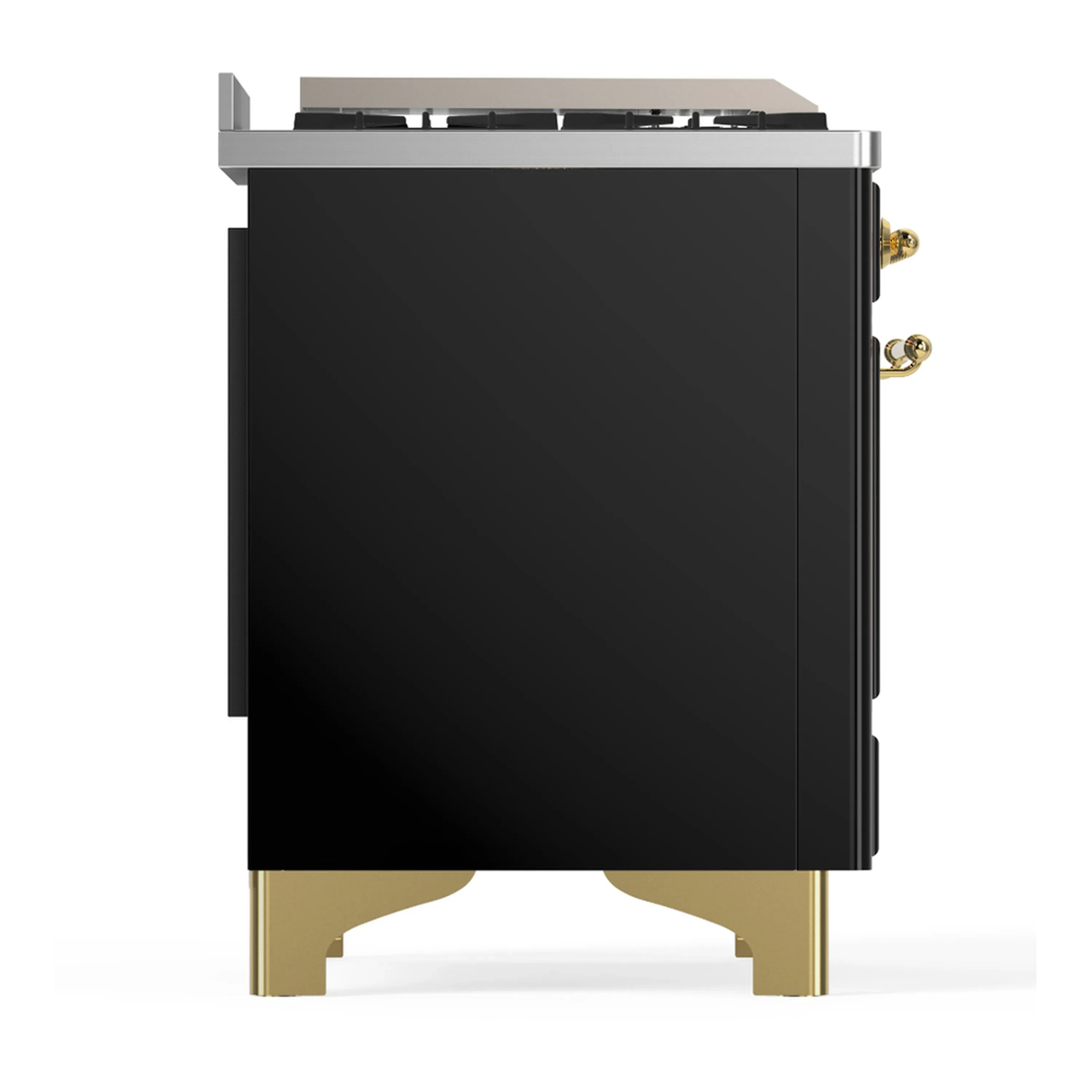 ILVE Majestic III 60-inch Dual Fuel Range with 7 Natural Gas Burner, Griddle and Solid Door Electric Oven in Glossy Black with Brass Trim (UM60FQNR3BKG) - Image 8