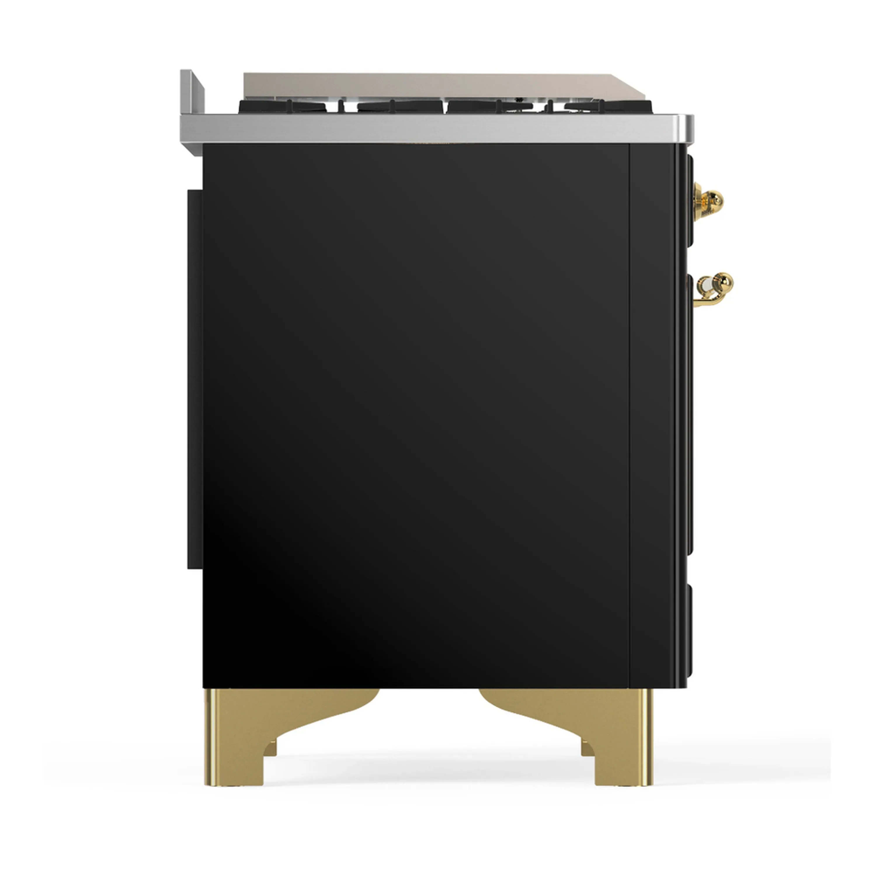 ILVE Majestic III 60-inch Dual Fuel Range with 7 Natural Gas Burner, Griddle, French Top and Triple Glass Door Electric Oven in Glossy Black with Brass Trim (UM60FSNR3BKG) - Image 8