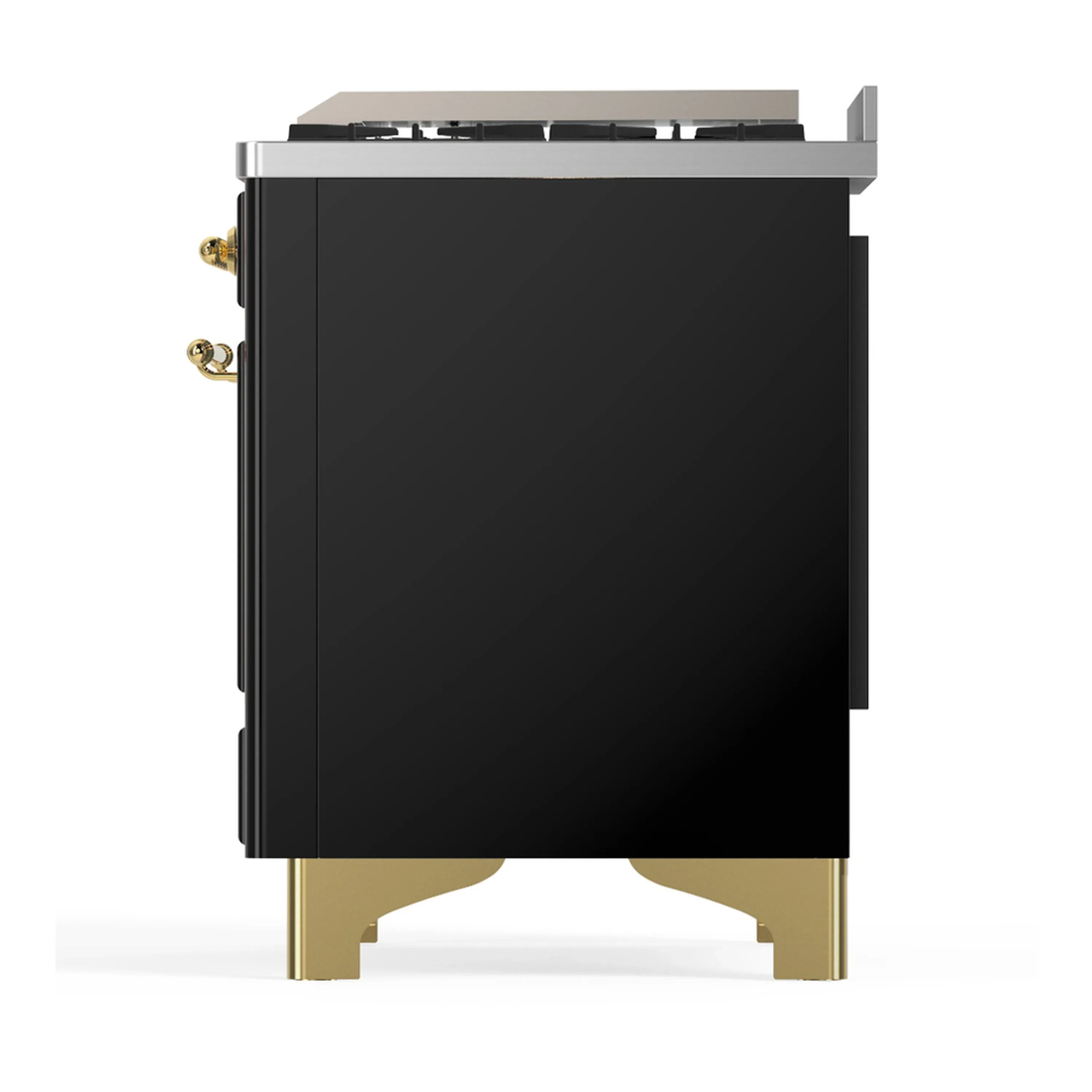 ILVE Majestic III 60-inch Dual Fuel Range with 5 Liquid Propane Burner, Griddle, French Top and Triple Glass Door Electric Oven in Glossy Black with Brass Trim (UM60FSNR3BKGLP) - Image 9