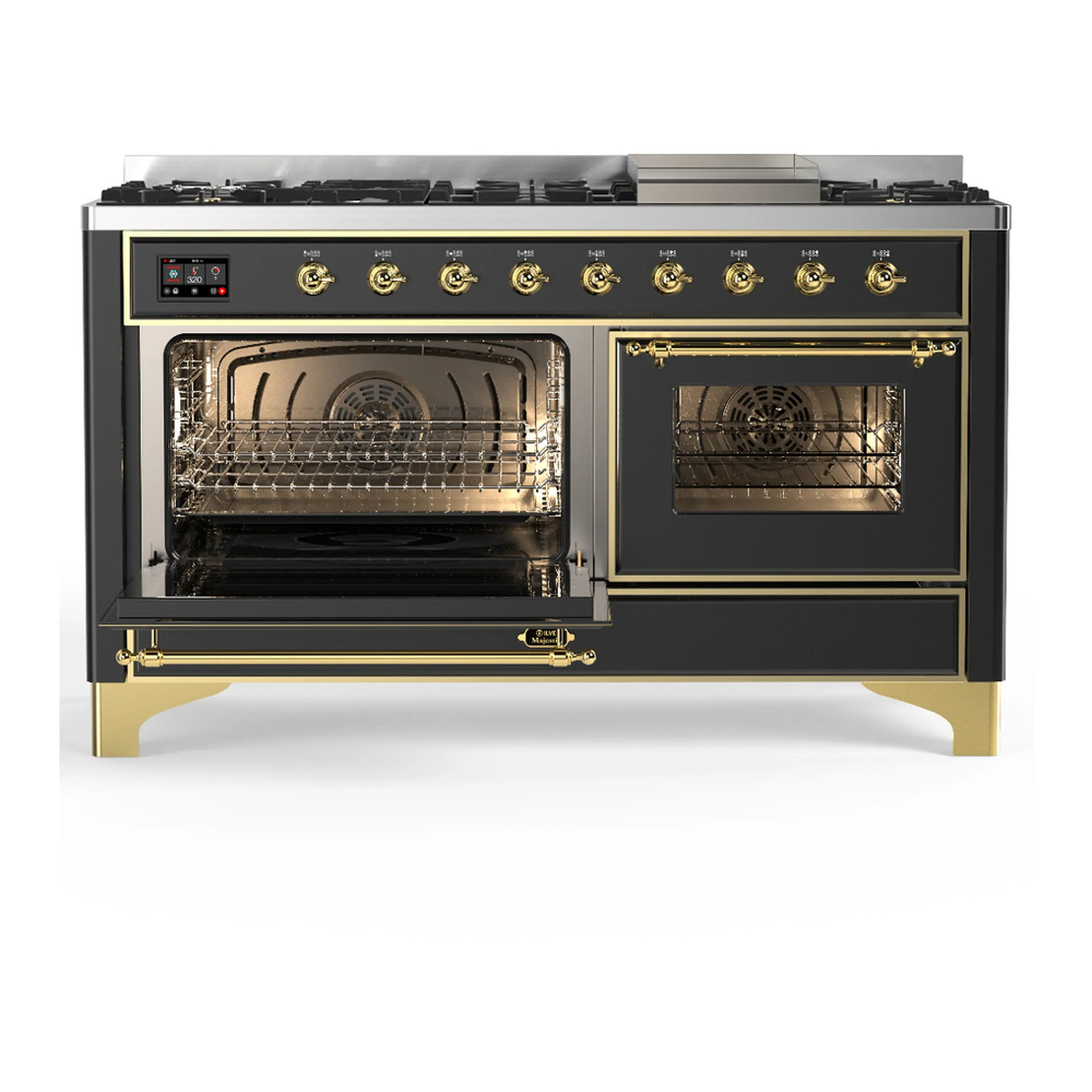 ILVE Majestic III 60-inch Dual Fuel Range with 5 Liquid Propane Burner, Griddle and Triple Glass Door Electric Oven in Graphite Matte with Brass Trim (UM60FNR3MGGLP) - Image 5