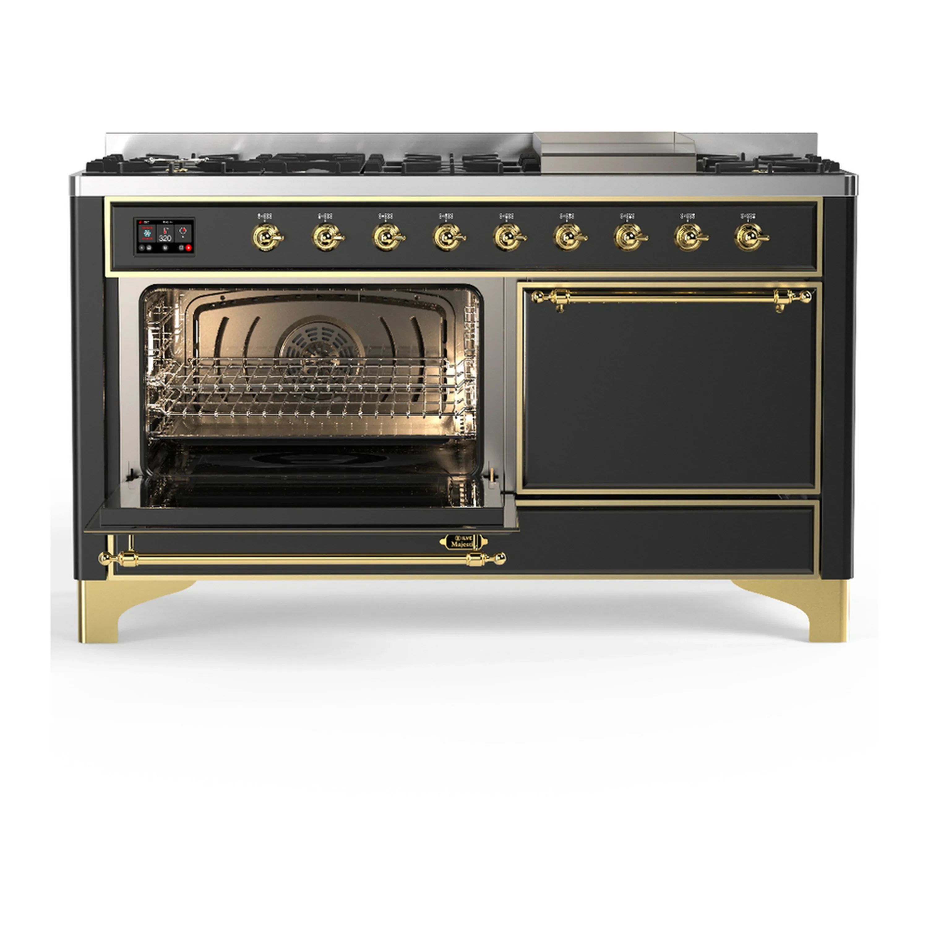 ILVE Majestic III 60-inch Dual Fuel Range with 7 Natural Gas Burner, Griddle and Solid Door Electric Oven in Graphite Matte with Brass Trim (UM60FQNR3MGG) - Image 5