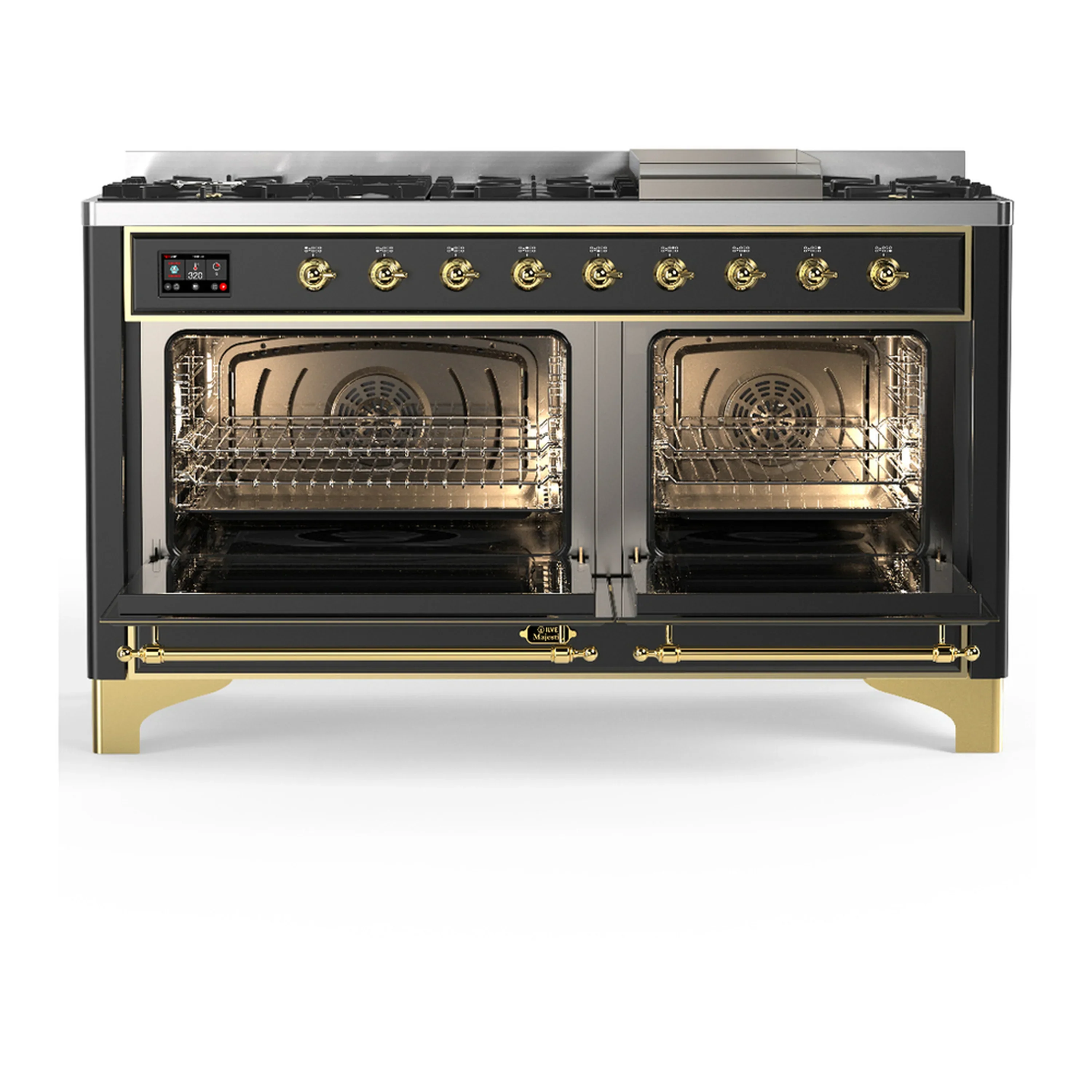 ILVE Majestic III 60-inch Dual Fuel Range with 7 Natural Gas Burner, Griddle and Solid Door Electric Oven in Graphite Matte with Brass Trim (UM60FQNR3MGG) - Image 6
