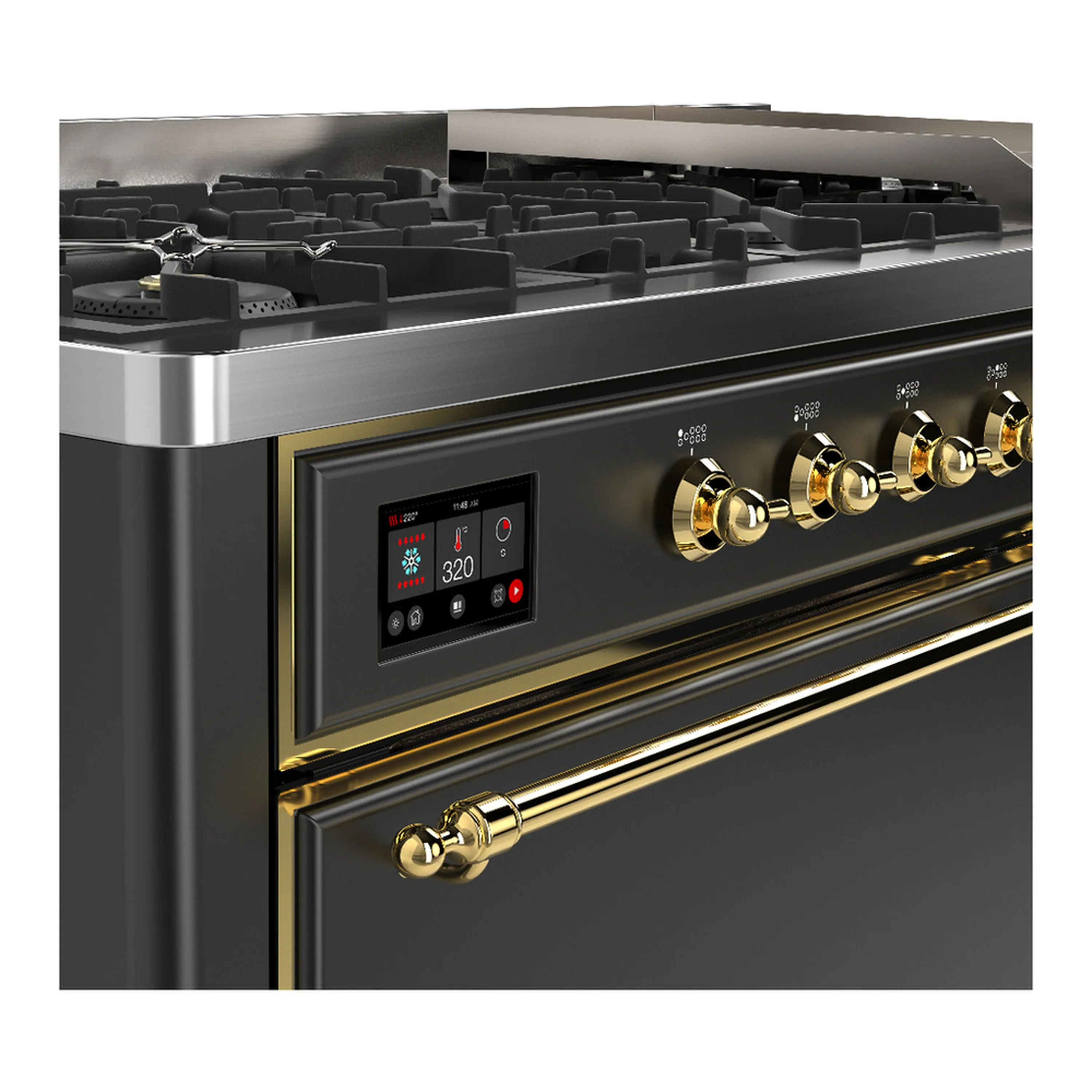 ILVE Majestic III 60-inch Dual Fuel Range with 5 Liquid Propane Burner, Griddle and Solid Door Electric Oven in Graphite Matte with Brass Trim (UM60FQNR3MGGLP) - Image 7