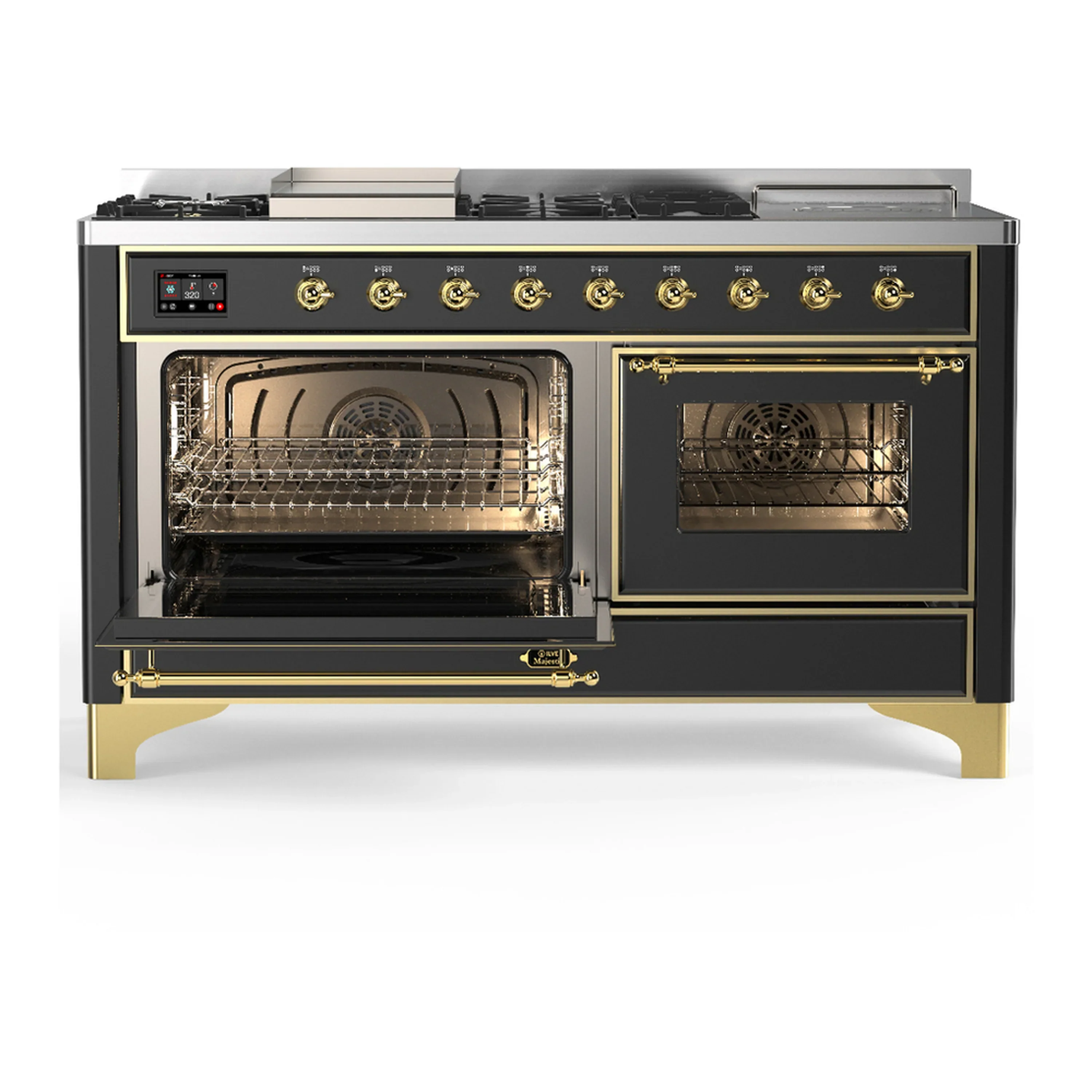 ILVE Majestic III 60-inch Dual Fuel Range with 7 Natural Gas Burner, Griddle, French Top and Triple Glass Door Electric Oven in Graphite Matte with Brass Trim (UM60FSNR3MGG) - Image 5
