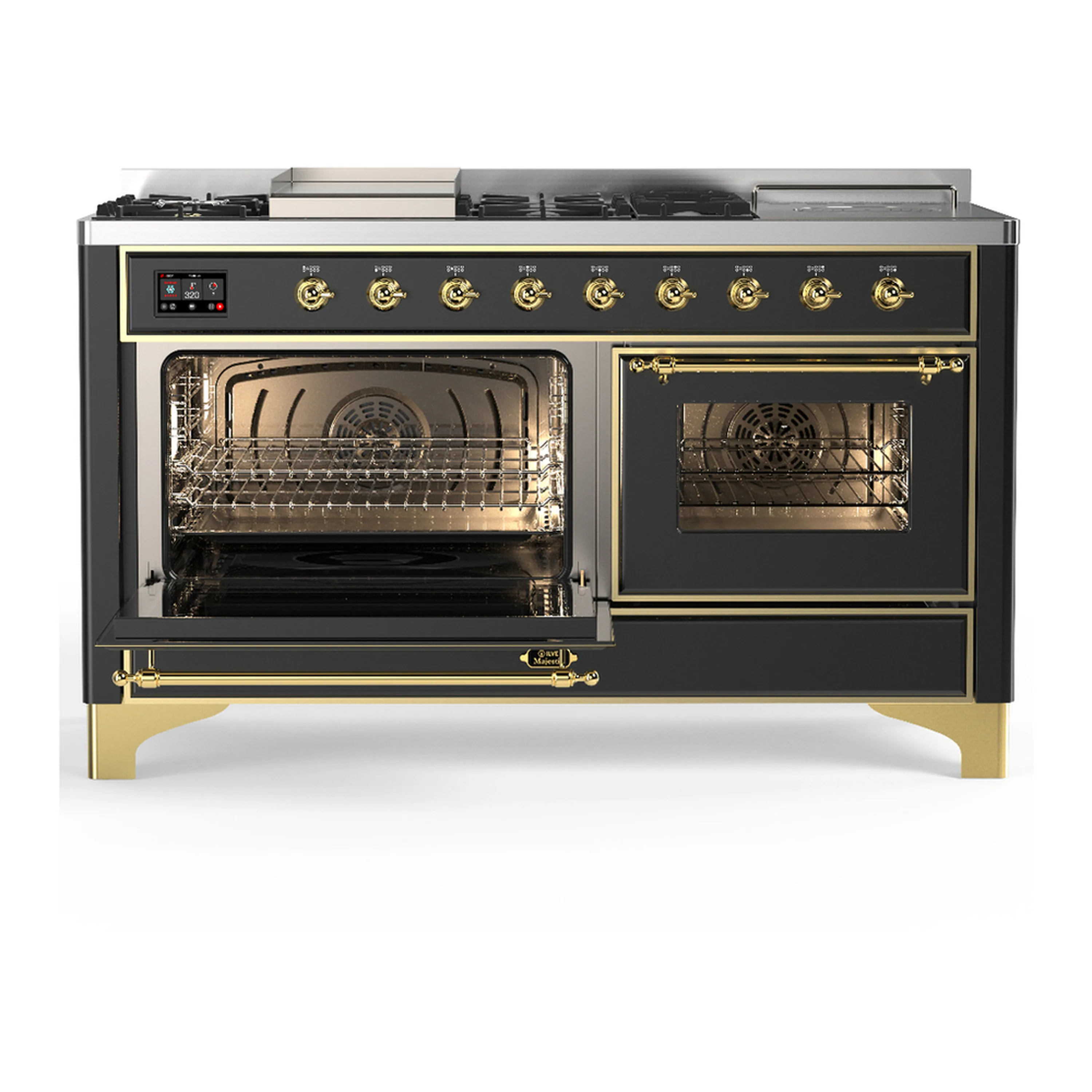 ILVE Majestic III 60-inch Dual Fuel Range with 5 Liquid Propane Burner, Griddle, French Top and Triple Glass Door Electric Oven in Graphite Matte with Brass Trim (UM60FSNR3MGGLP) - Image 5