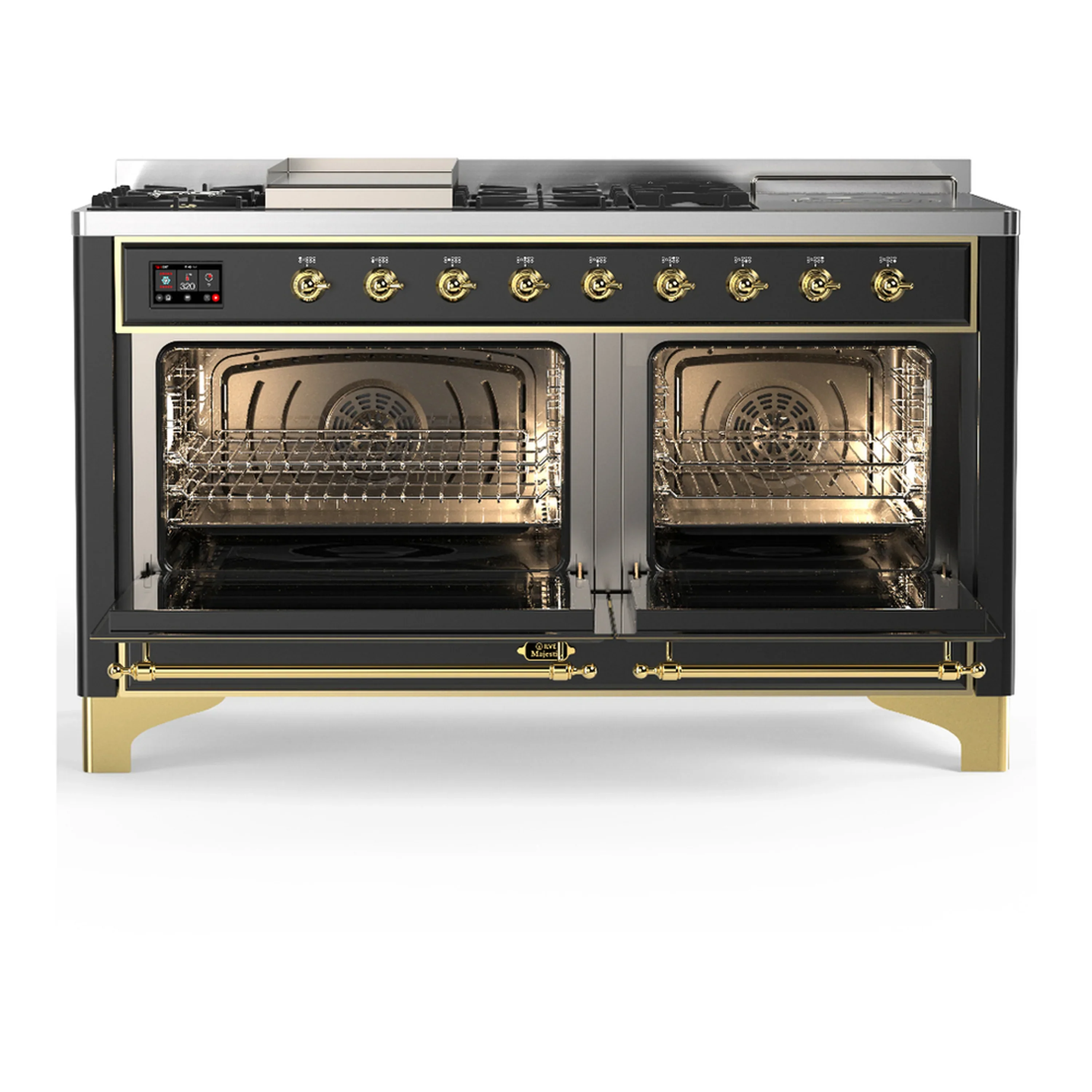 ILVE Majestic III 60-inch Dual Fuel Range with 5 Liquid Propane Burner, Griddle, French Top and Triple Glass Door Electric Oven in Graphite Matte with Brass Trim (UM60FSNR3MGGLP) - Image 6