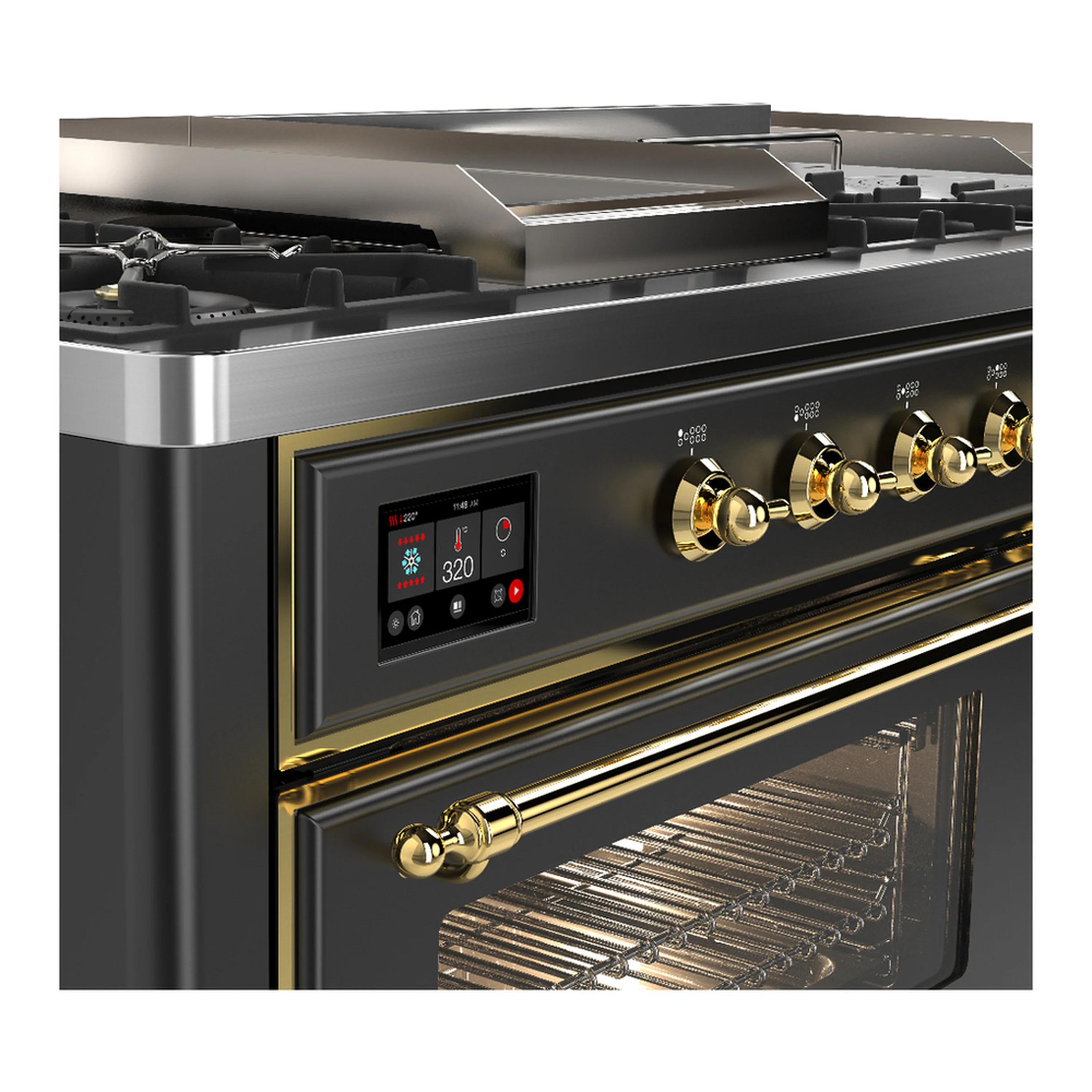 ILVE Majestic III 60-inch Dual Fuel Range with 5 Liquid Propane Burner, Griddle, French Top and Triple Glass Door Electric Oven in Graphite Matte with Brass Trim (UM60FSNR3MGGLP) - Image 7