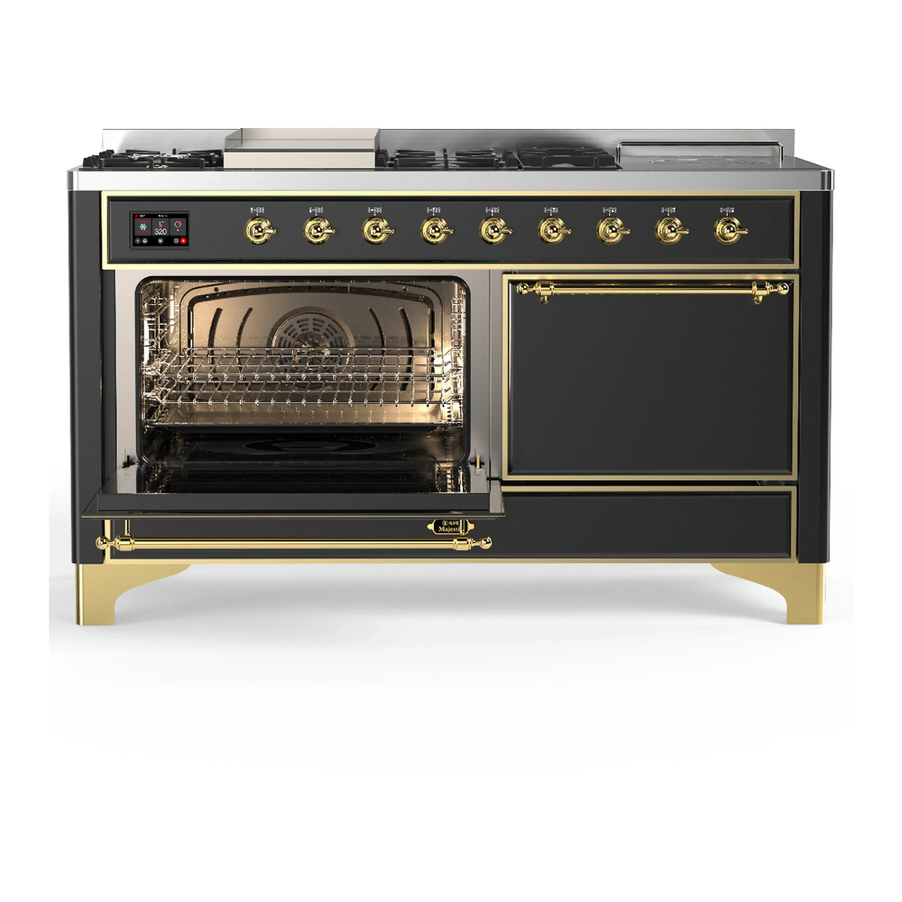 ILVE Majestic III 60-inch Dual Fuel Range with 7 Natural Gas Burner, Griddle, French Top and Solid Door Electric Oven in Graphite Matte with Brass Trim (UM60FSQNR3MGG) - Image 5