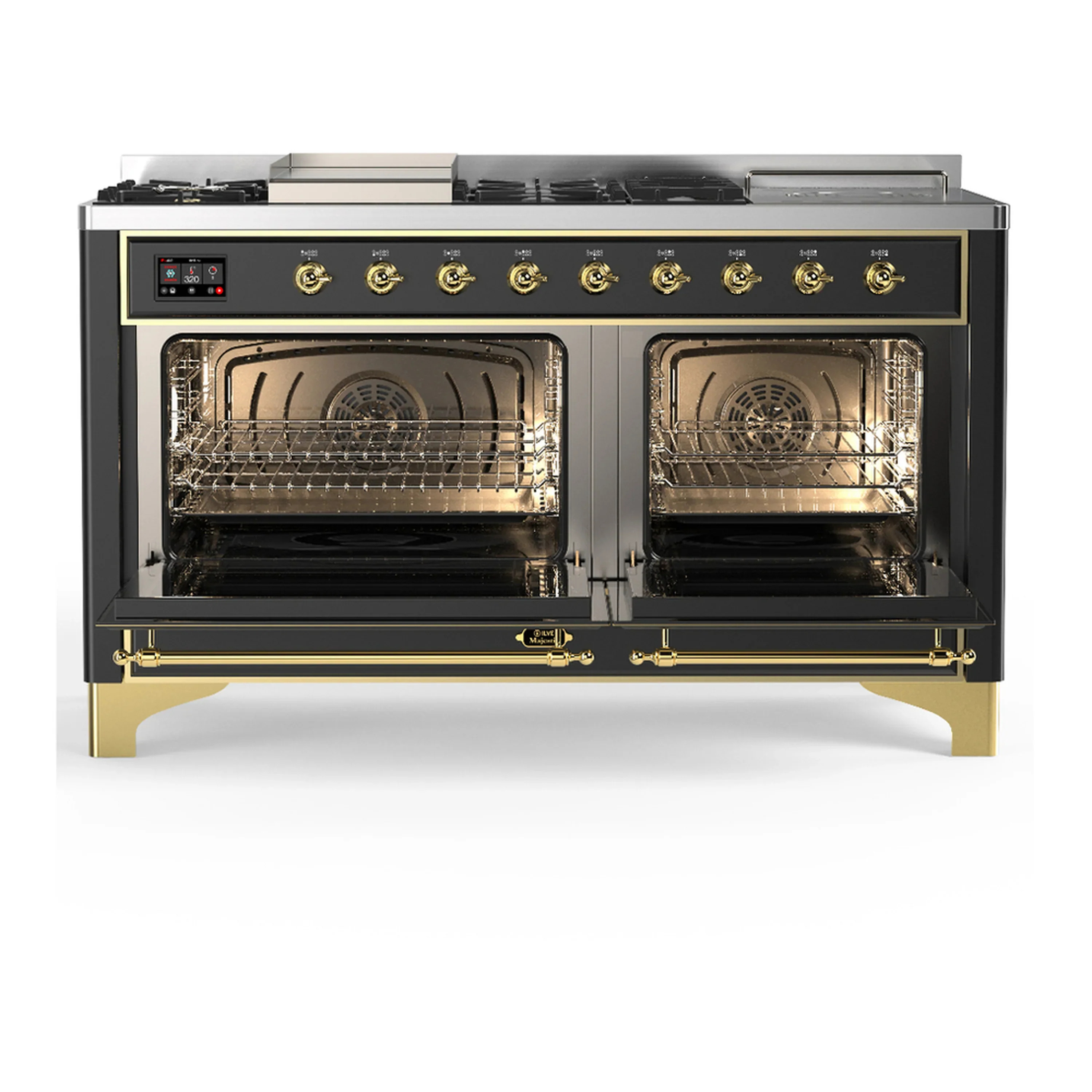 ILVE Majestic III 60-inch Dual Fuel Range with 5 Liquid Propane Burner, Griddle, French Top and Solid Door Electric Oven in Graphite Matte with Brass Trim (UM60FSQNR3MGGLP) - Image 6