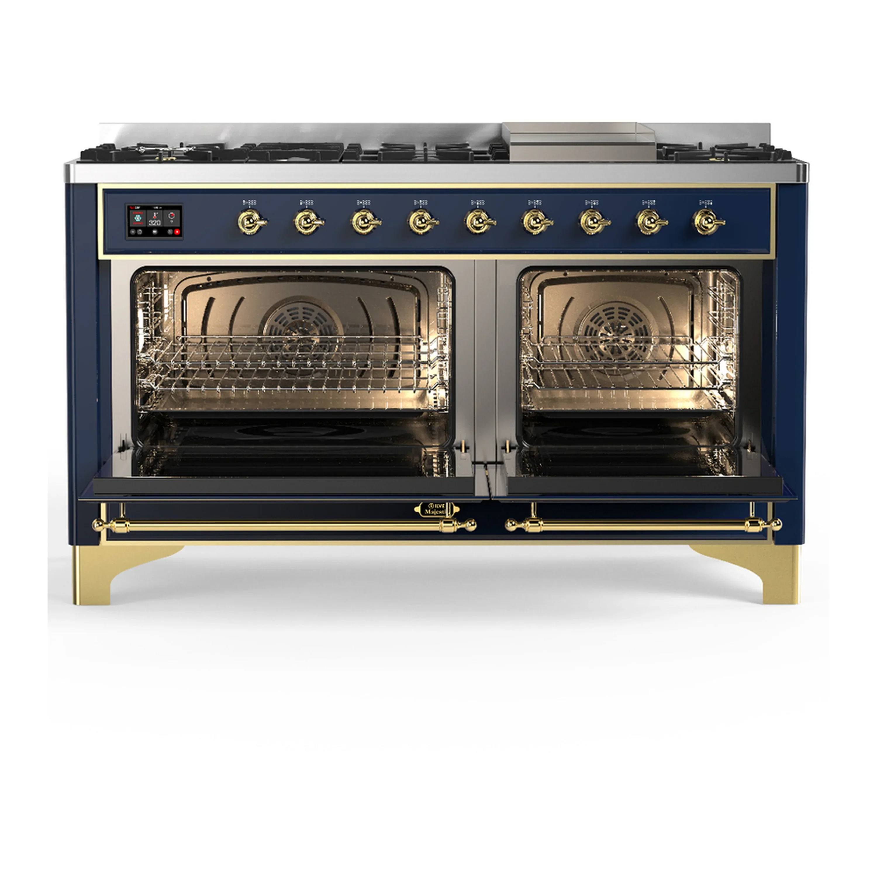 ILVE Majestic III 60-inch Dual Fuel Range with 5 Liquid Propane Burner, Griddle and Triple Glass Door Electric Oven in Blue Grey with Brass Trim (UM60FNR3MBGLP) - Image 6