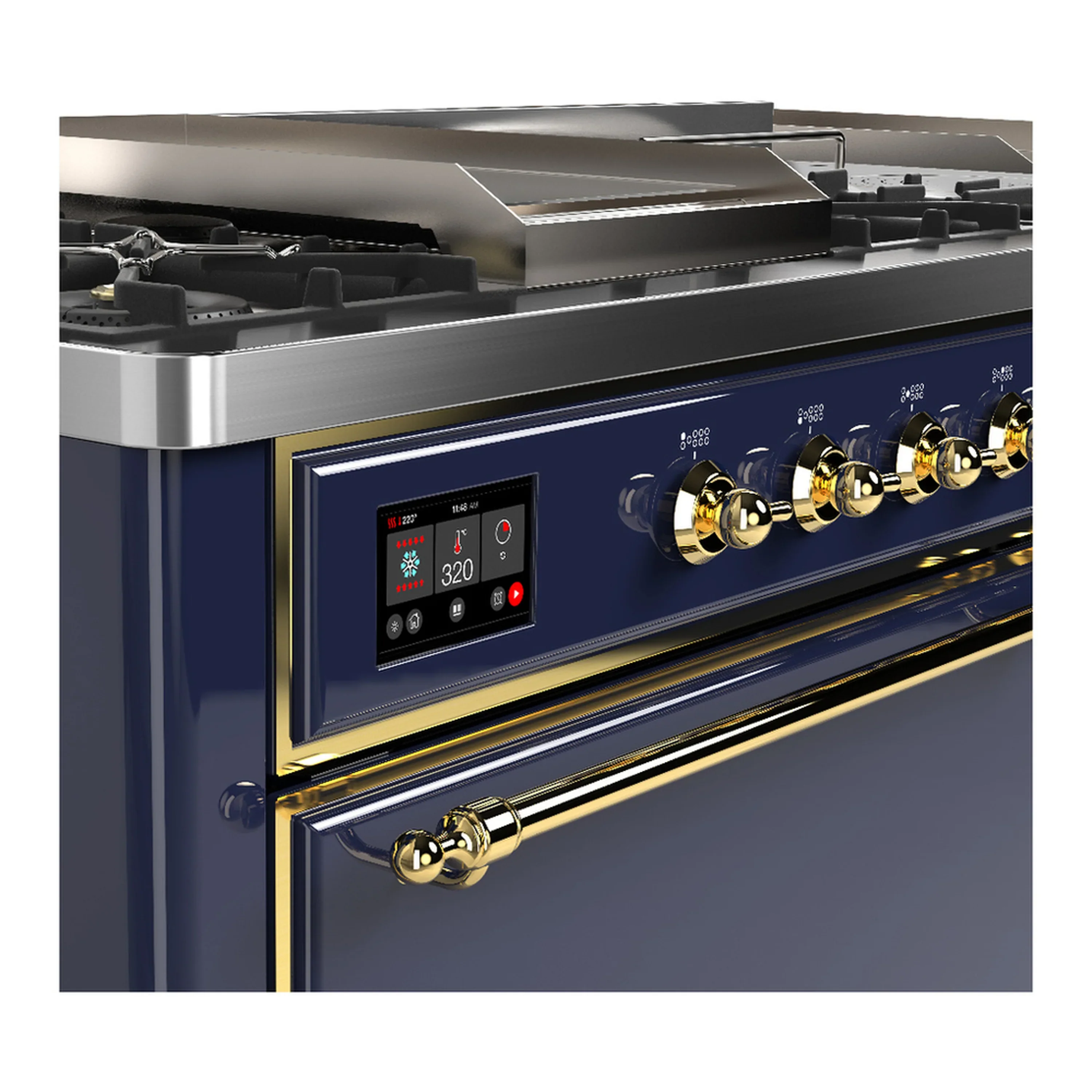 ILVE Majestic III 60-inch Dual Fuel Range with 7 Natural Gas Burner, Griddle, French Top and Solid Door Electric Oven in Blue Grey with Brass Trim (UM60FSQNR3MBG) - Image 7