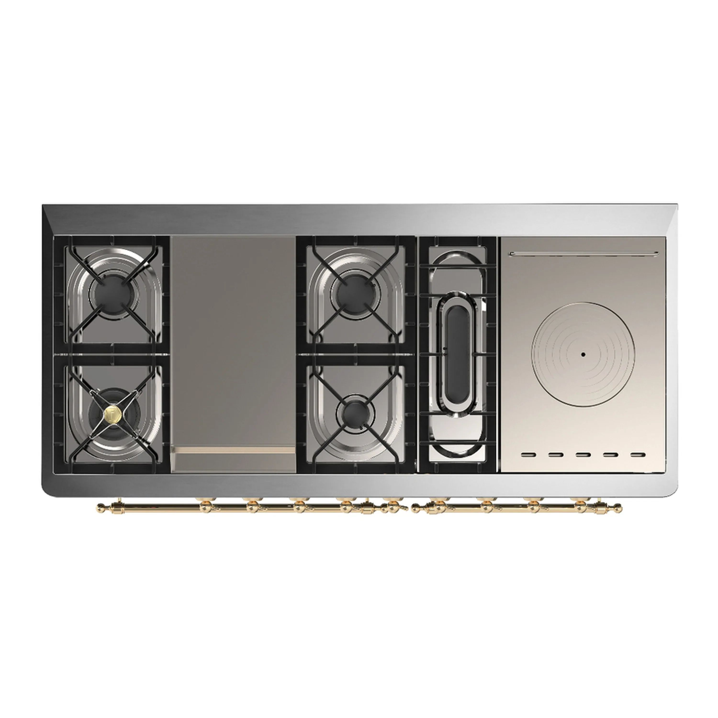 ILVE Majestic III 60-inch Dual Fuel Range with 5 Liquid Propane Burner, Griddle, French Top and Solid Door Electric Oven in Blue Grey with Brass Trim (UM60FSQNR3MBGLP) - Image 2
