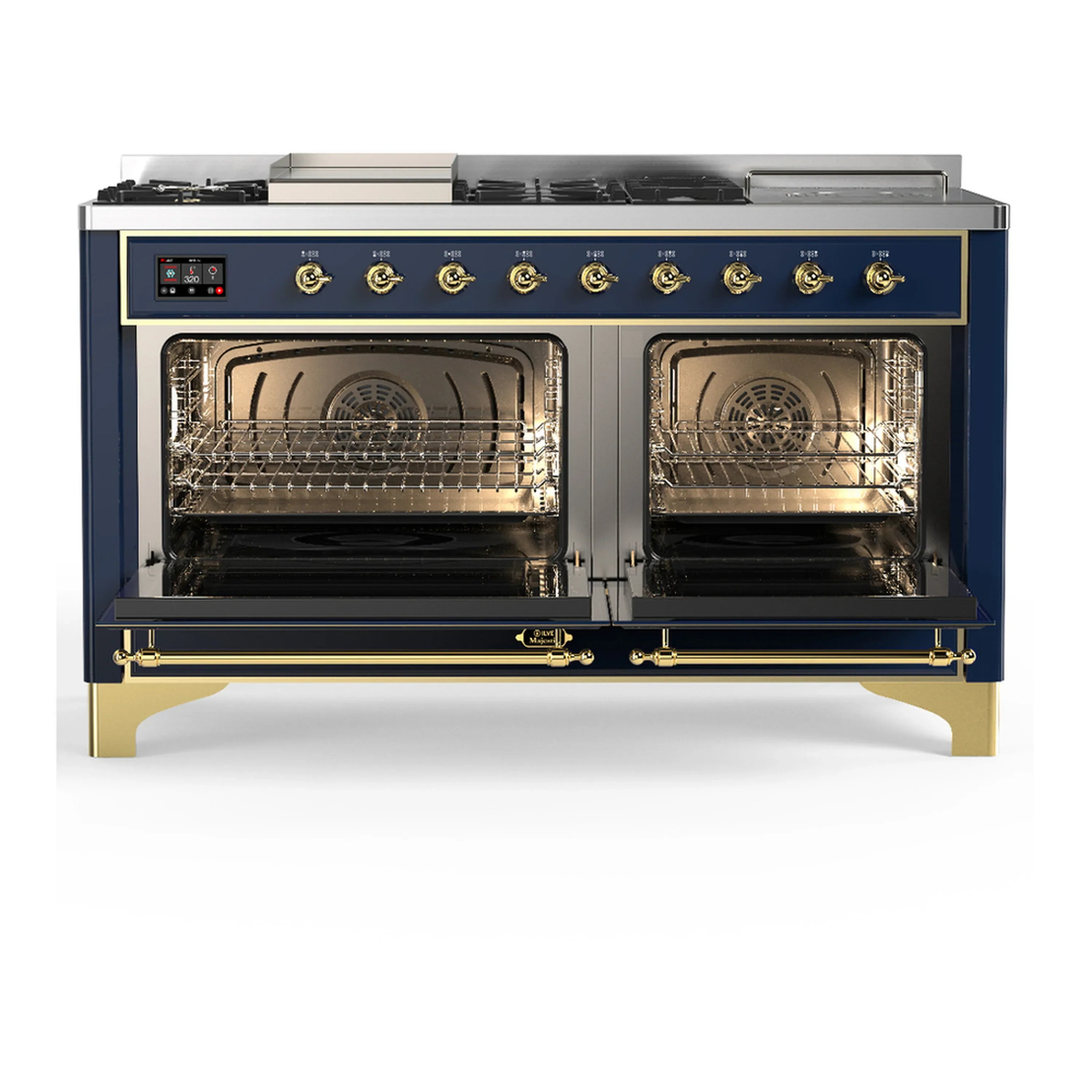 ILVE Majestic III 60-inch Dual Fuel Range with 5 Liquid Propane Burner, Griddle, French Top and Solid Door Electric Oven in Blue Grey with Brass Trim (UM60FSQNR3MBGLP) - Image 6