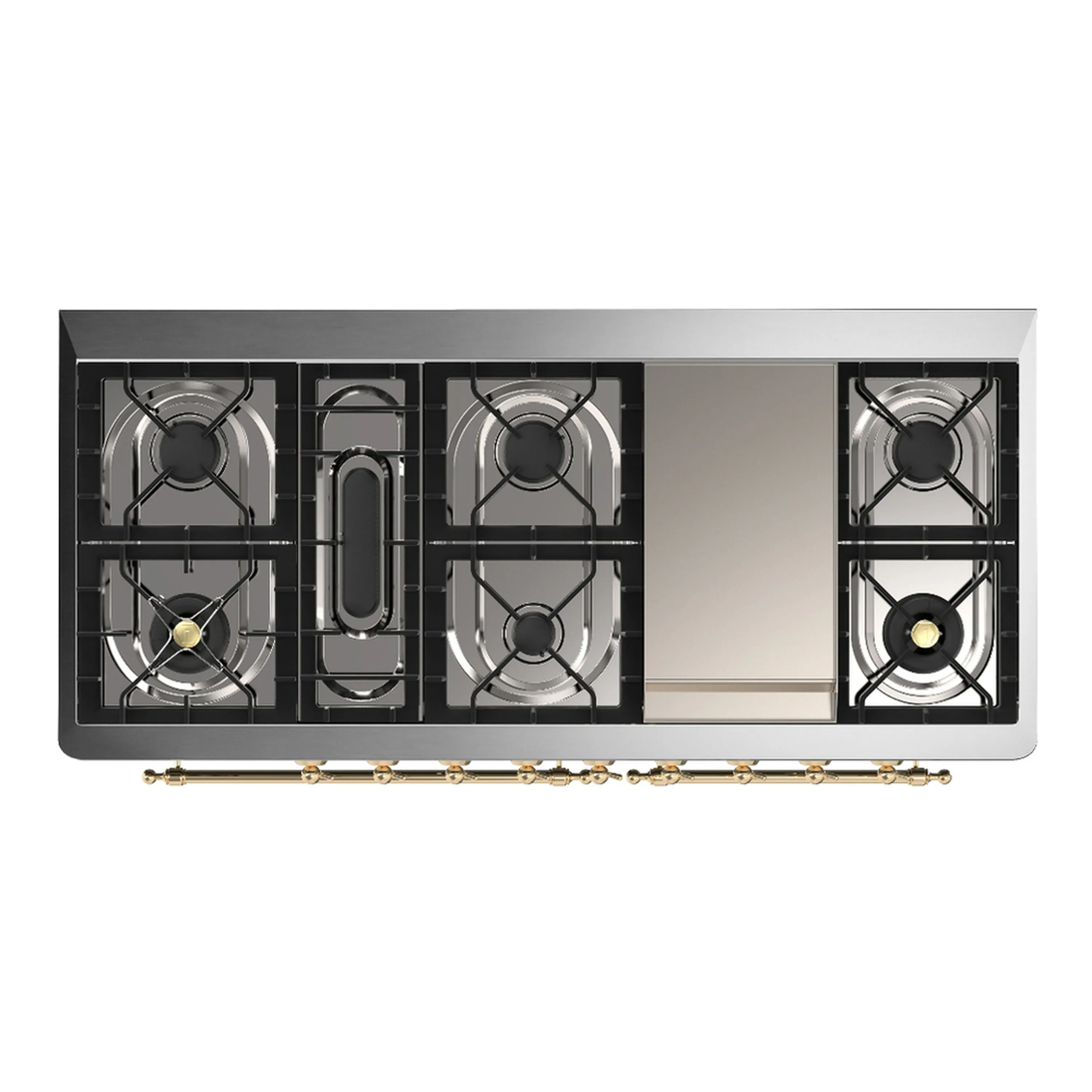 ILVE Majestic III 60-inch Dual Fuel Range with 5 Liquid Propane Burner, Griddle and Triple Glass Door Electric Oven in Stainless Steel with Brass Trim (UM60FNR3SSGLP) - Image 2