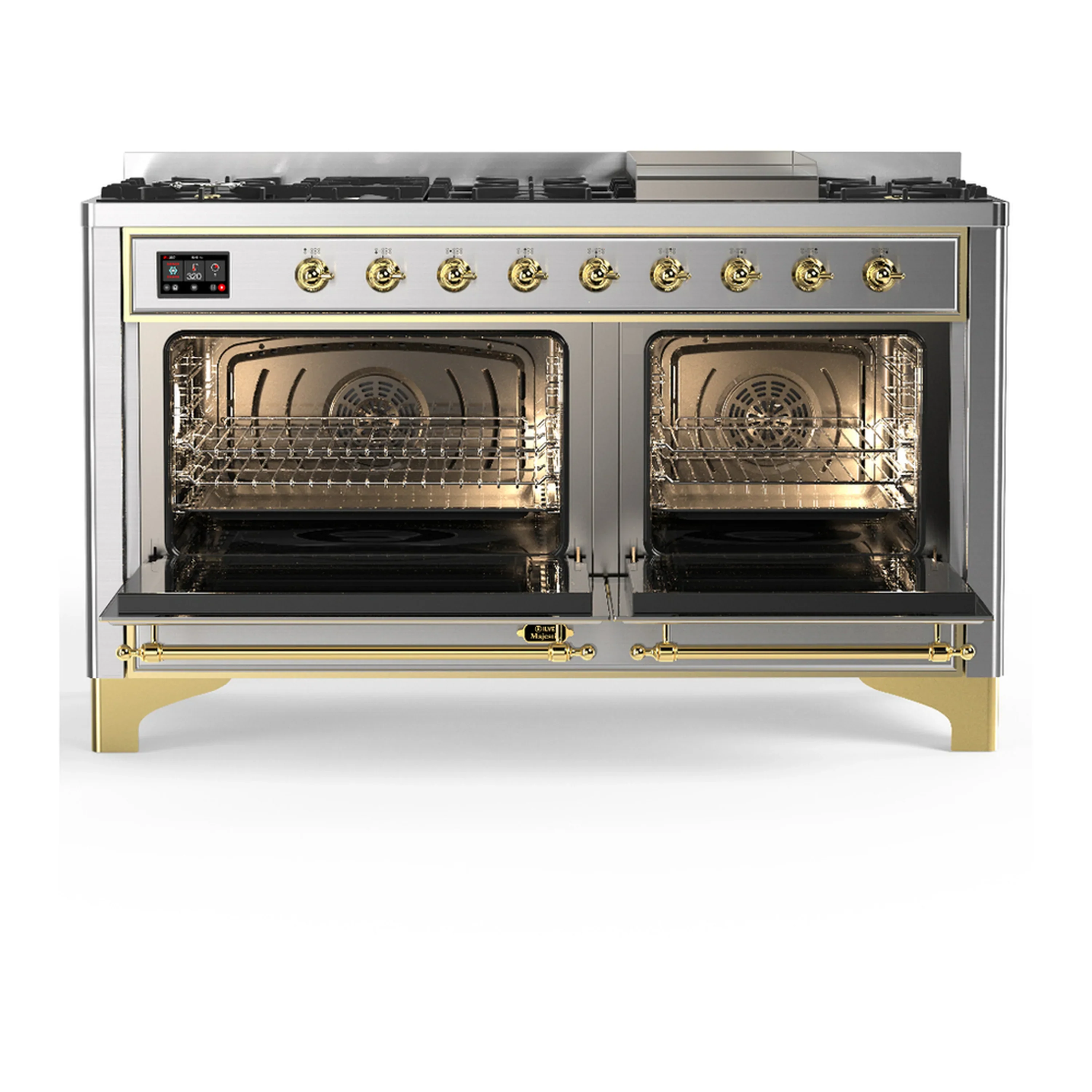 ILVE Majestic III 60-inch Dual Fuel Range with 5 Liquid Propane Burner, Griddle and Solid Door Electric Oven in Stainless Steel with Brass Trim (UM60FQNR3SSGLP) - Image 6