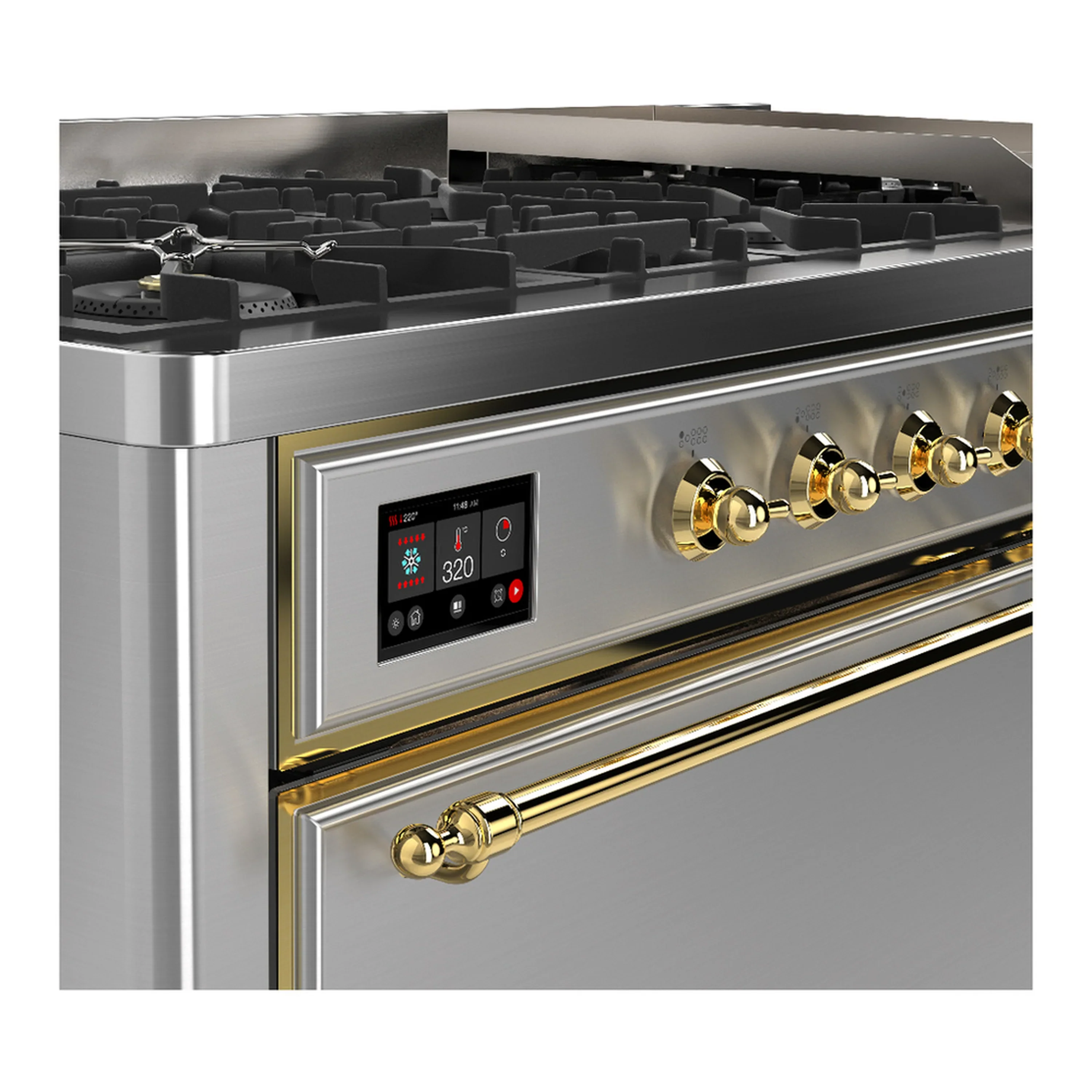 ILVE Majestic III 60-inch Dual Fuel Range with 5 Liquid Propane Burner, Griddle and Solid Door Electric Oven in Stainless Steel with Brass Trim (UM60FQNR3SSGLP) - Image 7