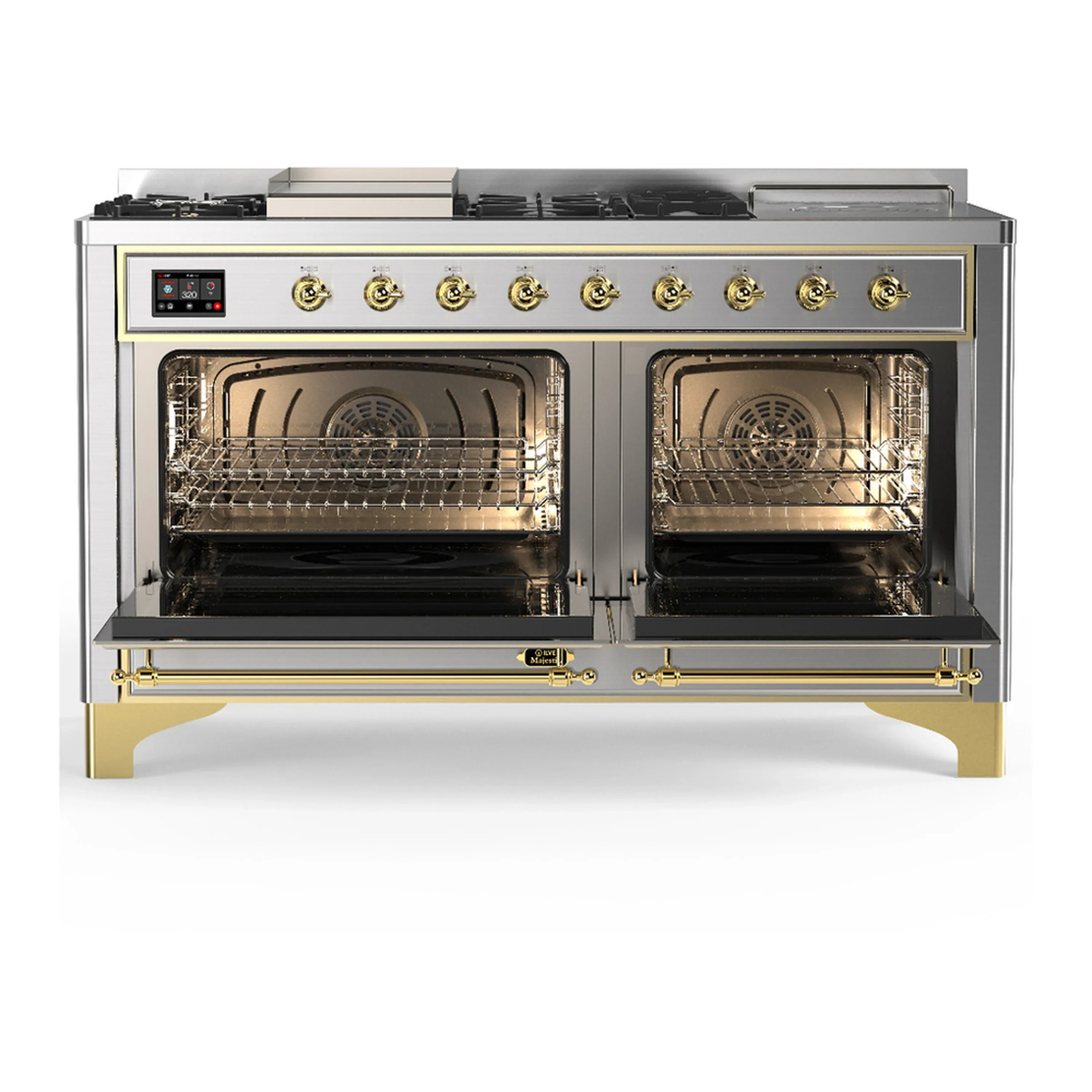 ILVE Majestic III 60-inch Dual Fuel Range with 5 Liquid Propane Burner, Griddle, French Top and Triple Glass Door Electric Oven in Stainless Steel with Brass Trim (UM60FSNR3SSGLP) - Image 6