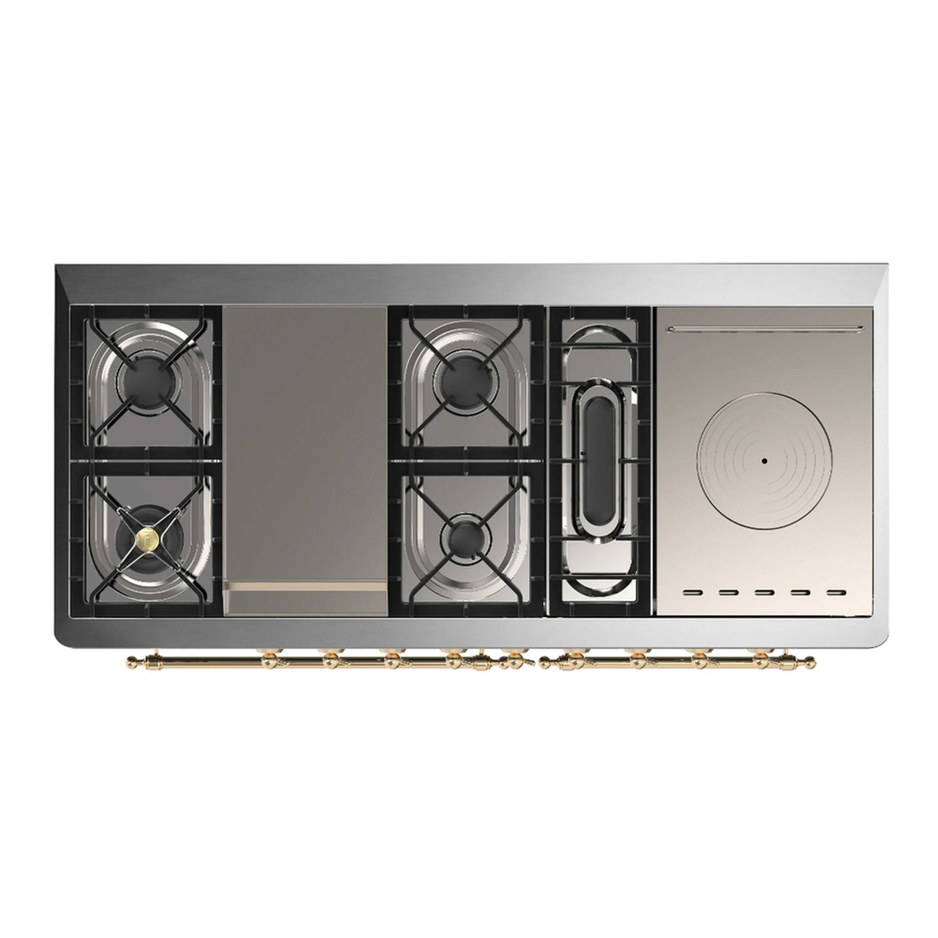 ILVE Majestic III 60-inch Dual Fuel Range with 5 Liquid Propane Burner, Griddle, French Top and Solid Door Electric Oven in Stainless Steel with Brass Trim (UM60FSQNR3SSGLP) - Image 2