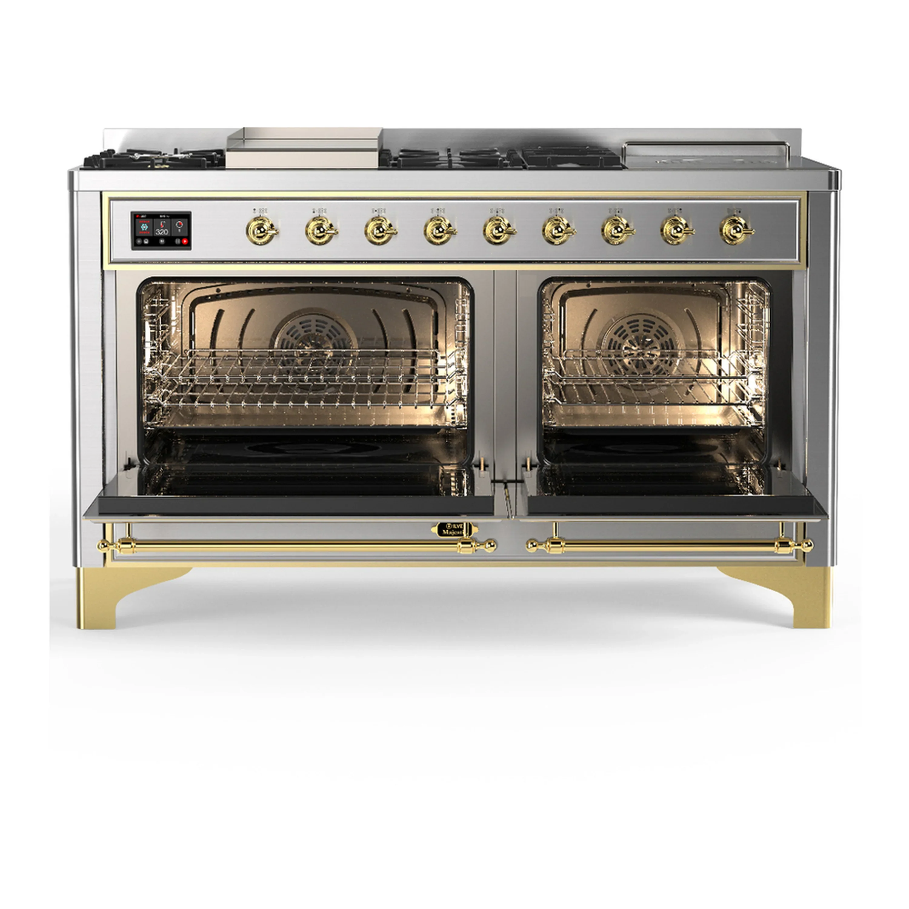 ILVE Majestic III 60-inch Dual Fuel Range with 5 Liquid Propane Burner, Griddle, French Top and Solid Door Electric Oven in Stainless Steel with Brass Trim (UM60FSQNR3SSGLP) - Image 6
