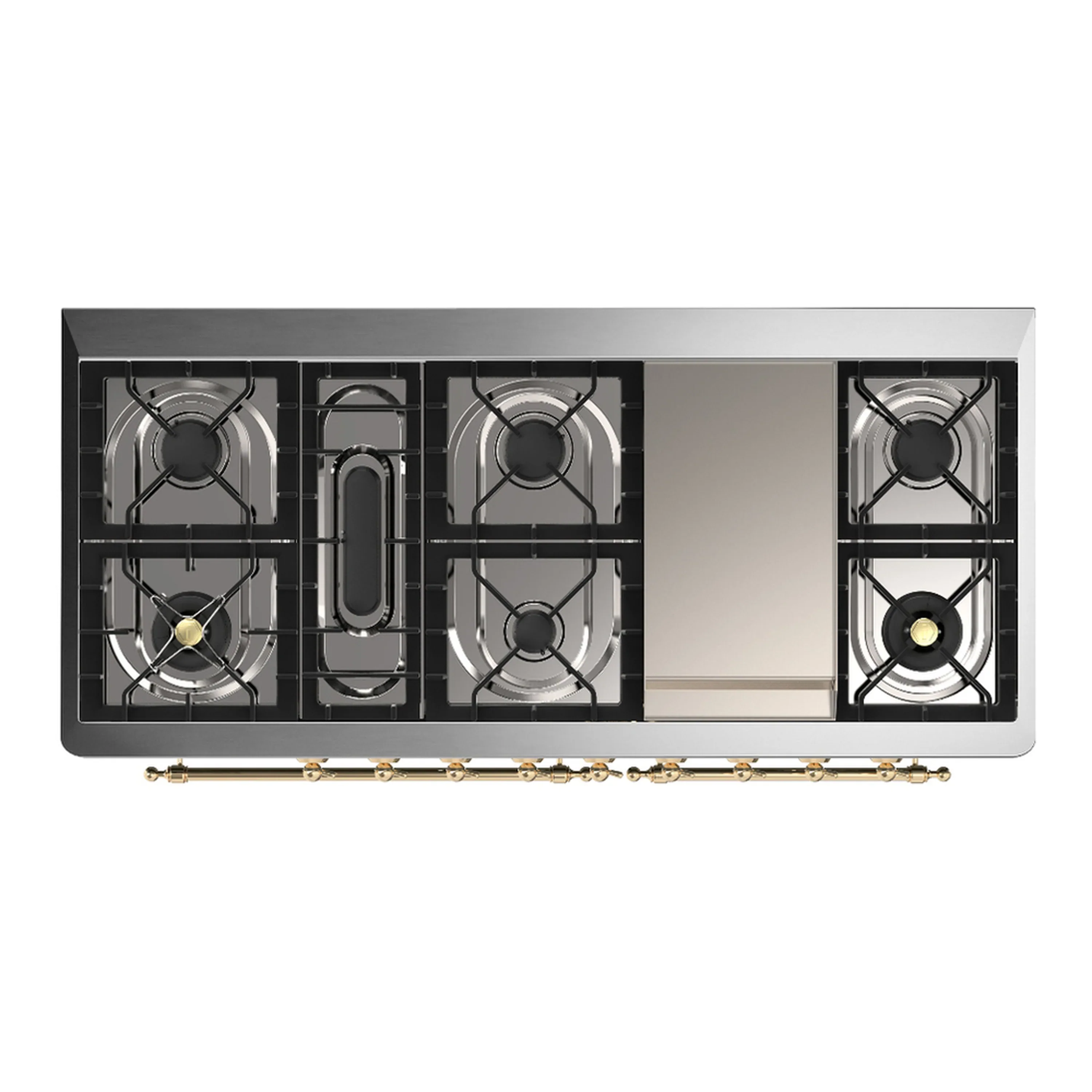 ILVE Majestic III 60-inch Dual Fuel Range with 7 Natural Gas Burner, Griddle and Triple Glass Door Electric Oven in White with Brass Trim (UM60FNR3WHG) - Image 2