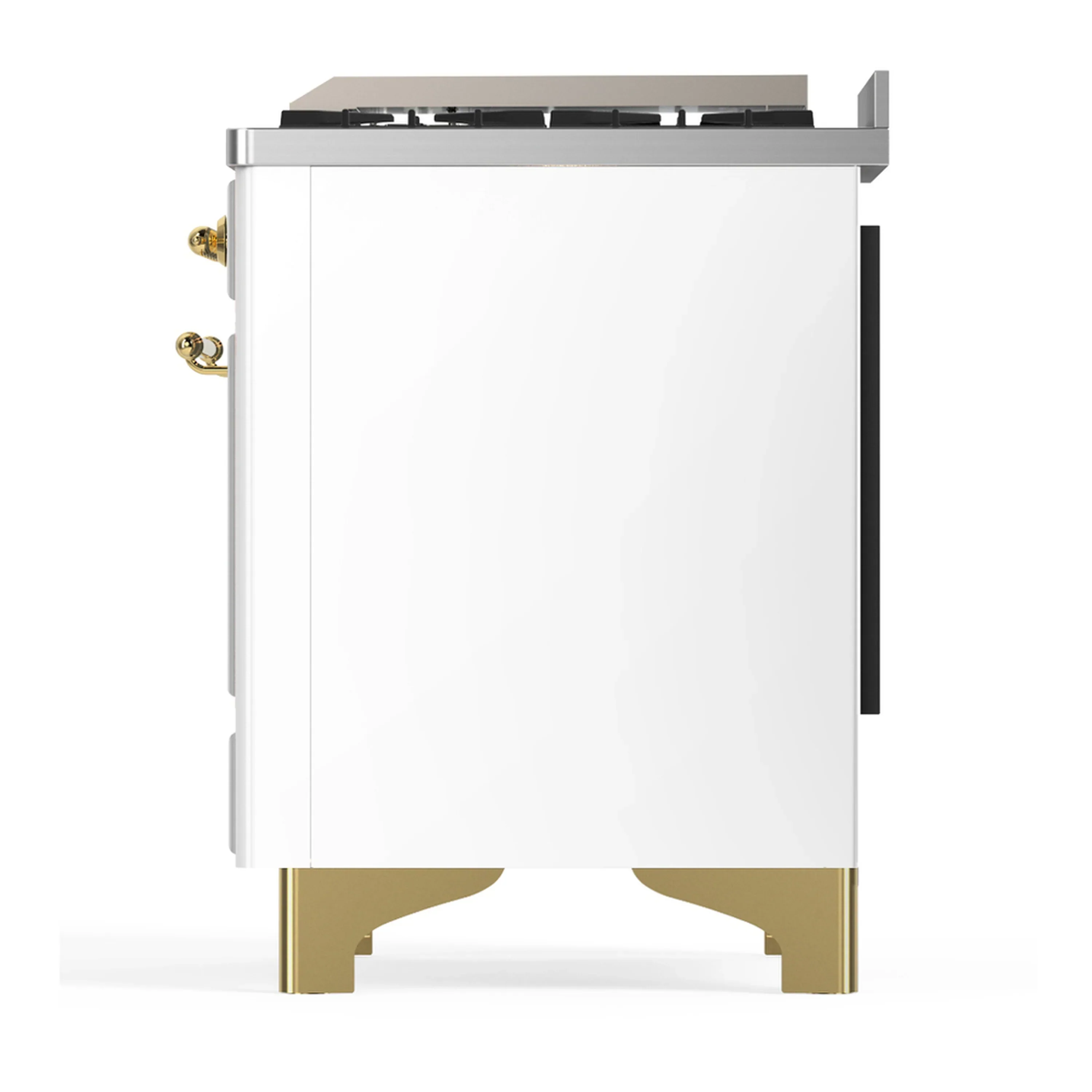 ILVE Majestic III 60-inch Dual Fuel Range with 7 Natural Gas Burner, Griddle, French Top and Solid Door Electric Oven in White with Brass Trim (UM60FSQNR3WHG) - Image 9