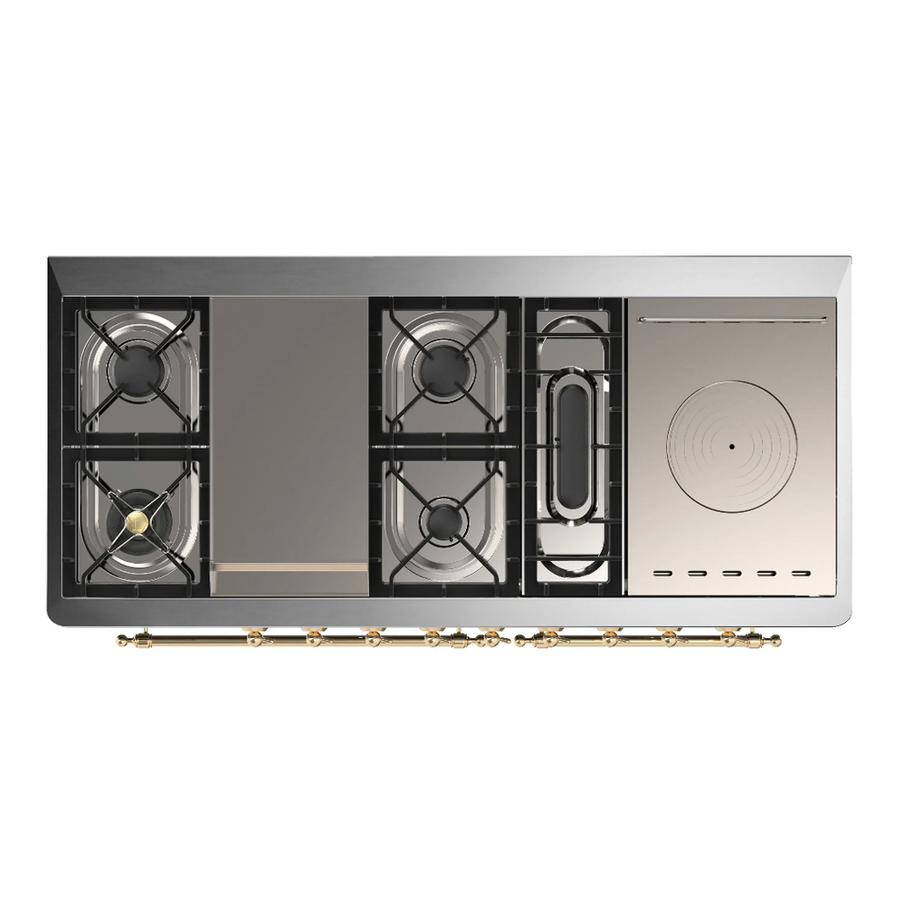 ILVE Majestic III 60-inch Dual Fuel Range with 5 Liquid Propane Burner, Griddle, French Top and Solid Door Electric Oven in White with Brass Trim (UM60FSQNR3WHGLP) - Image 2