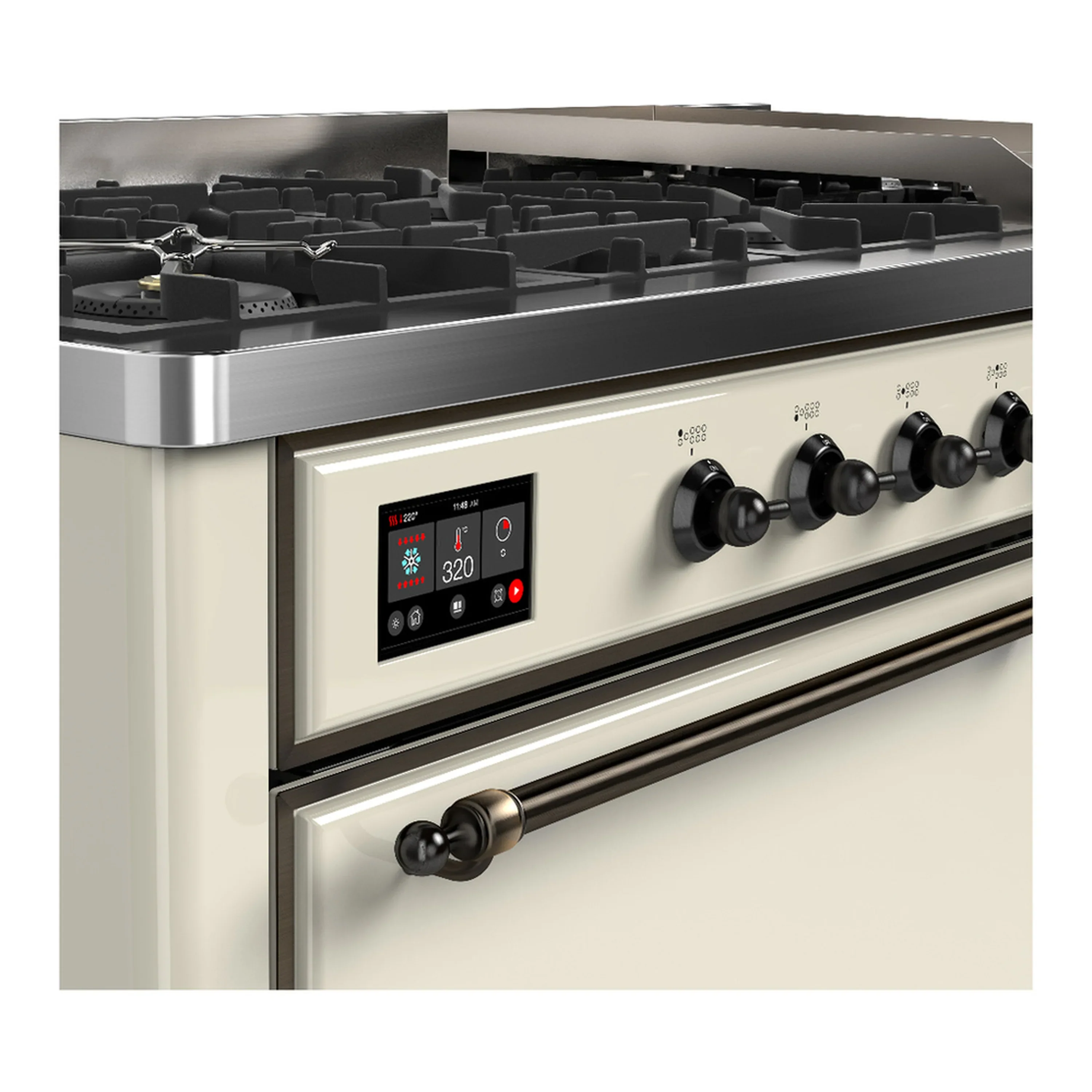 ILVE Majestic III 60-inch Dual Fuel Range with 5 Liquid Propane Burner, Griddle and Solid Door Electric Oven in Antique White with Burnished Trim (UM60FQNR3AWBLP) - Image 7