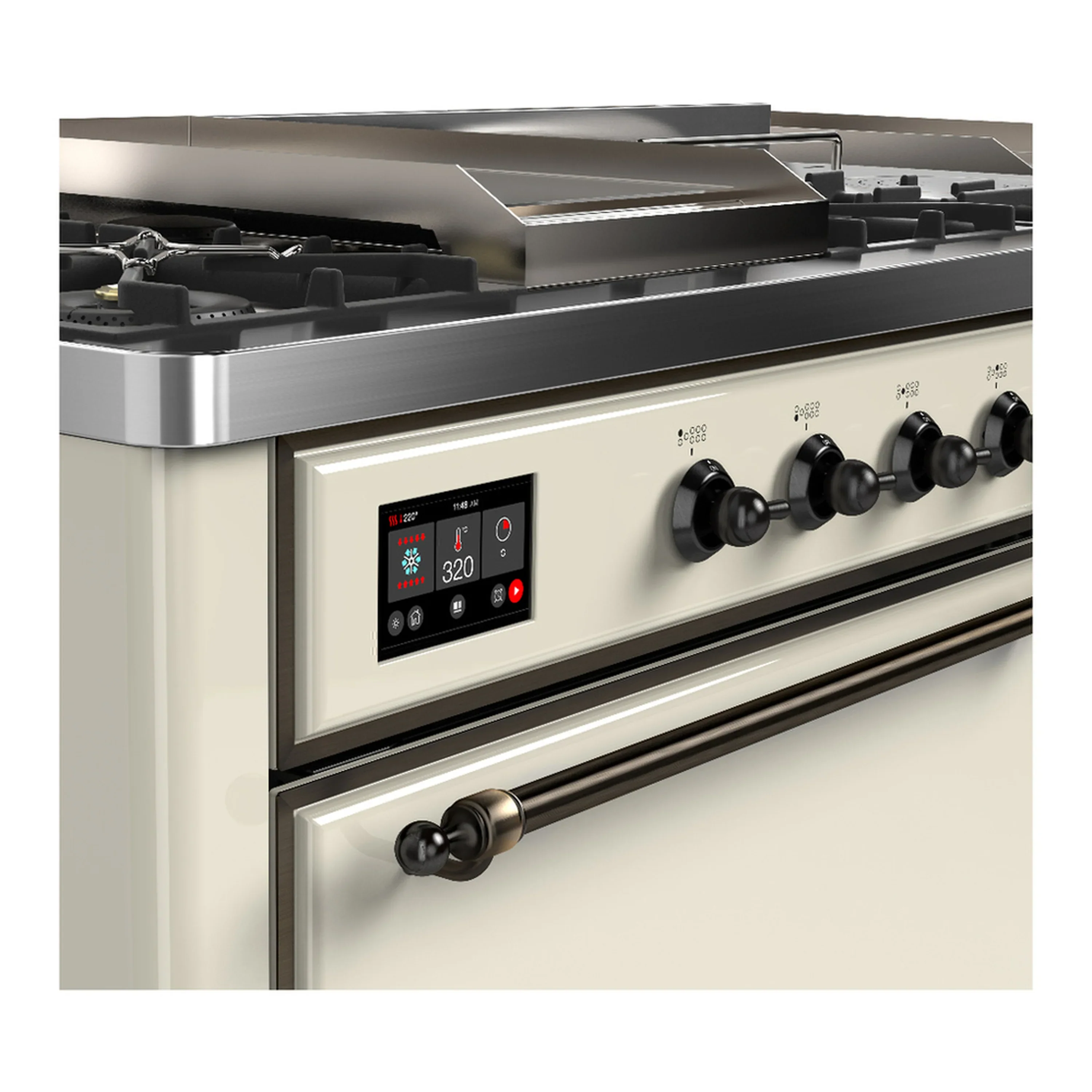 ILVE Majestic III 60-inch Dual Fuel Range with 5 Liquid Propane Burner, Griddle, French Top and Solid Door Electric Oven in Antique White with Burnished Trim (UM60FSQNR3AWBLP) - Image 7