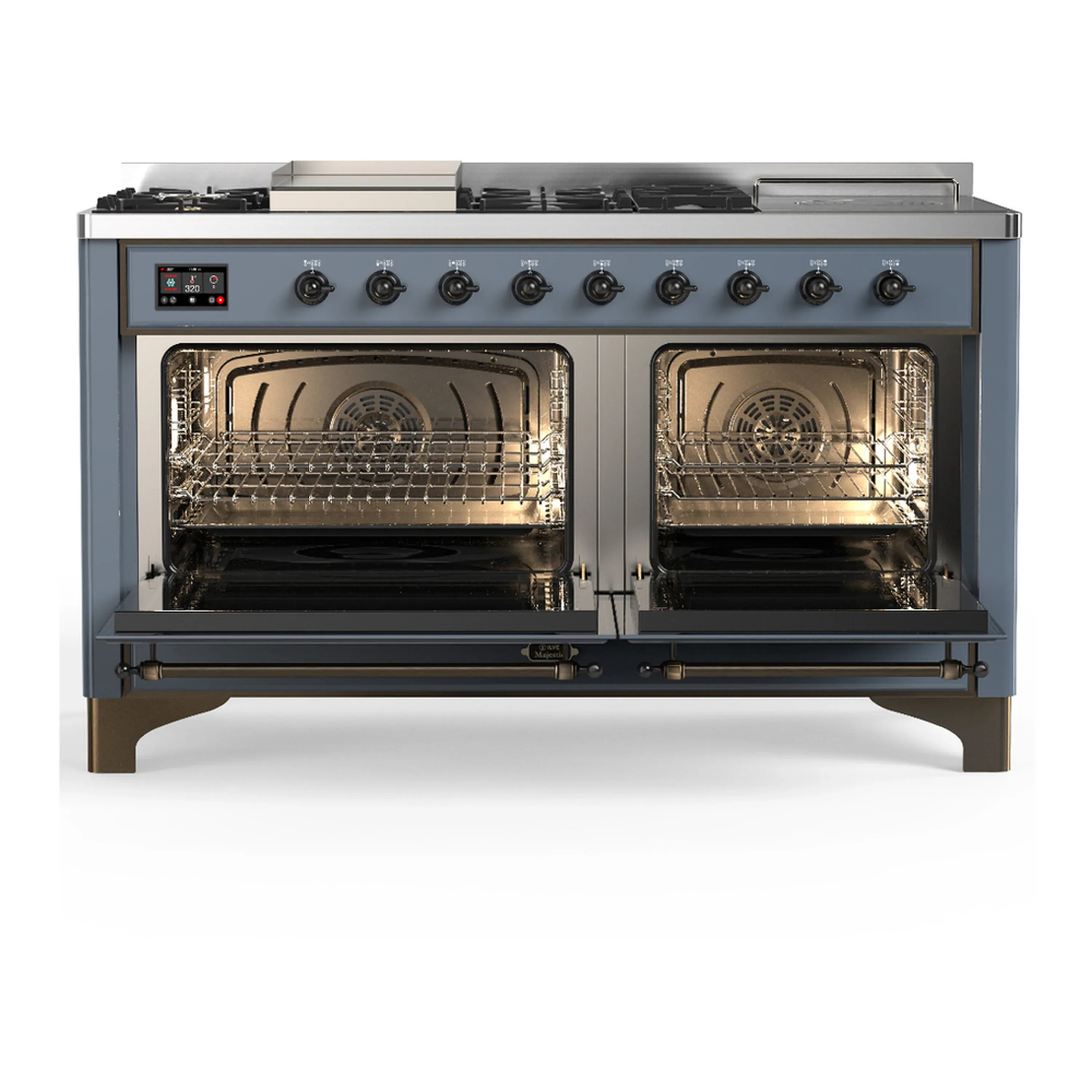 ILVE Majestic III 60-inch Dual Fuel Range with 5 Liquid Propane Burner, Griddle, French Top and Solid Door Electric Oven in Blue Grey with Burnished Trim (UM60FSQNR3BGBLP) - Image 6