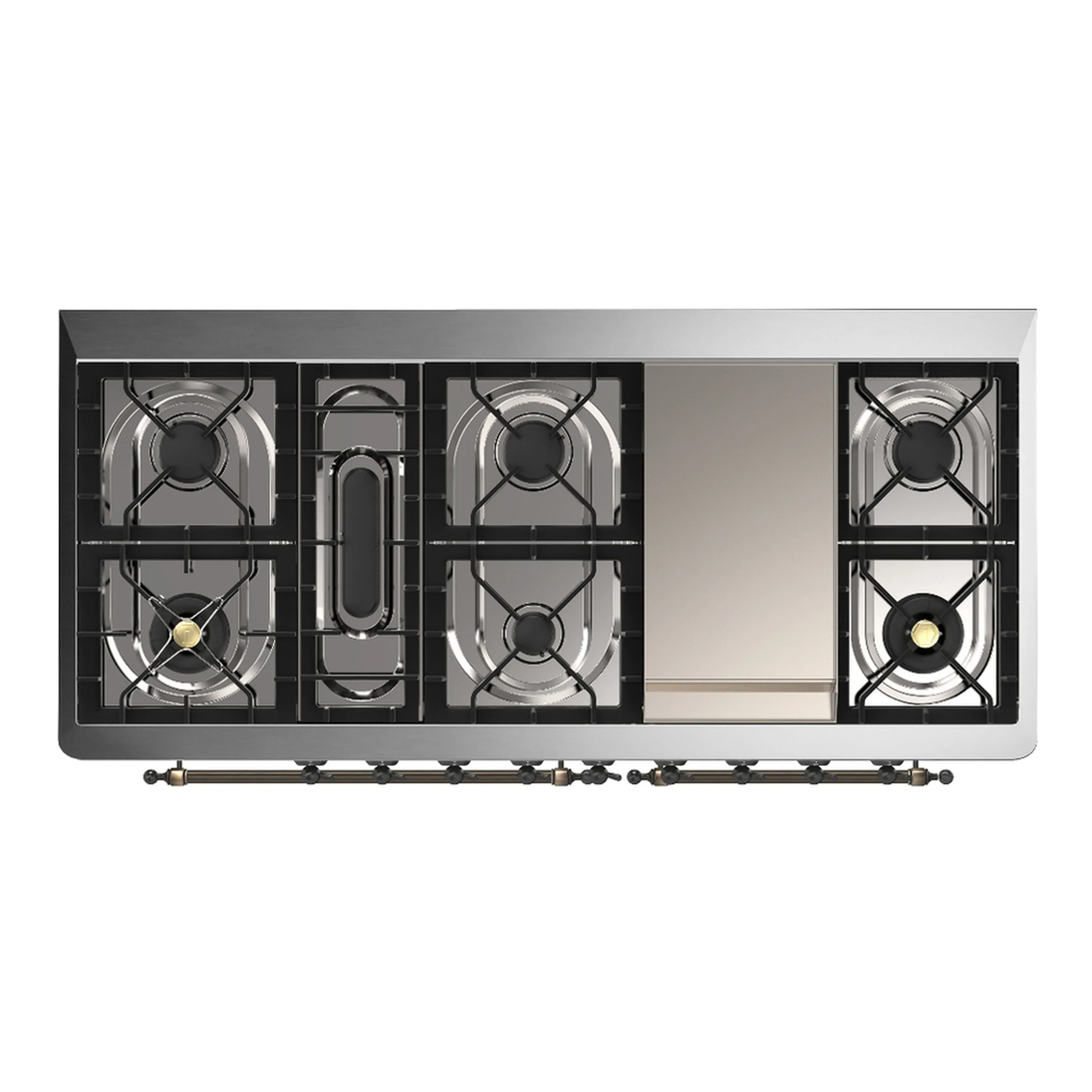 ILVE Majestic III 60-inch Dual Fuel Range with 7 Natural Gas Burner, Griddle and Solid Door Electric Oven in Burgundy with Burnished Trim (UM60FQNR3BUB) - Image 2