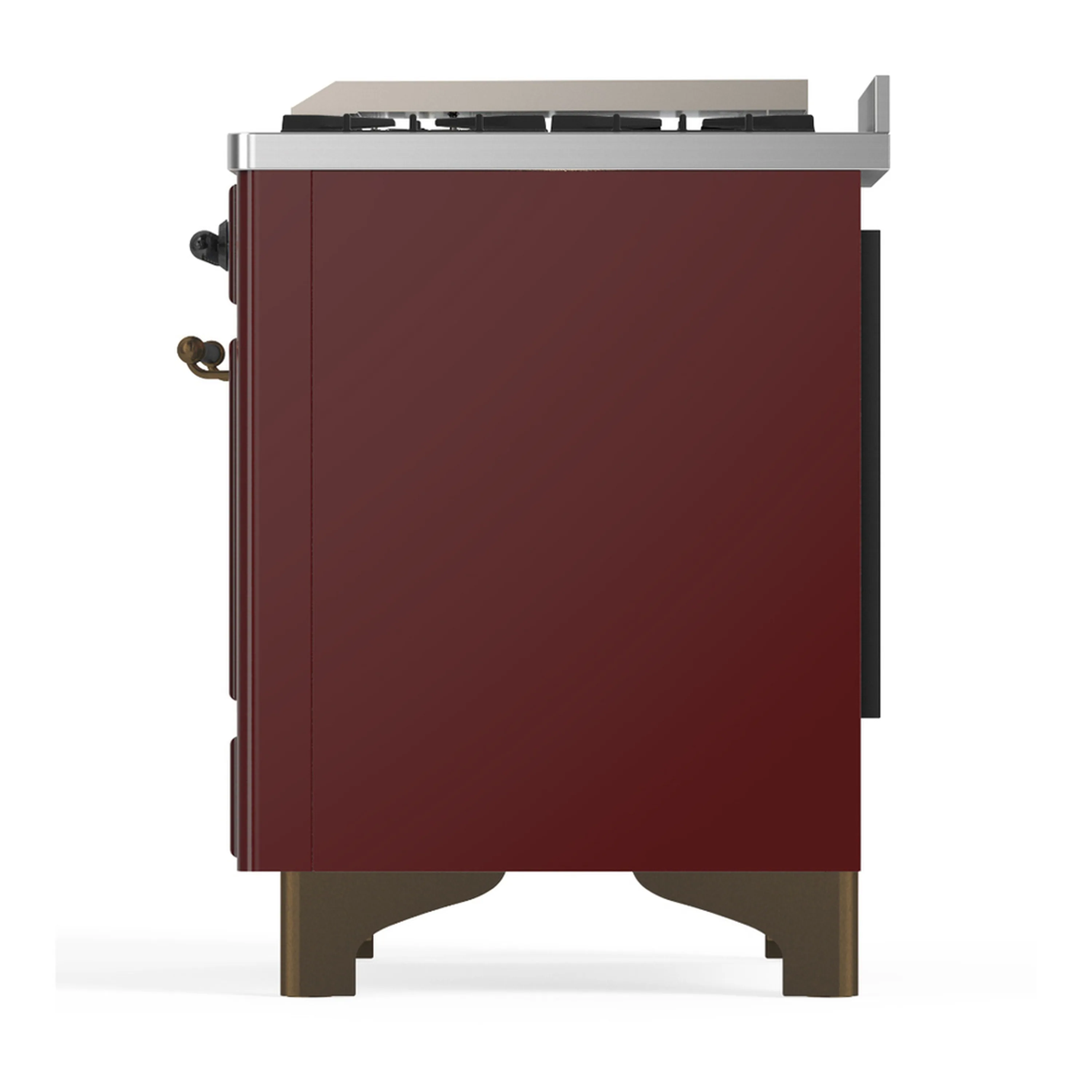 ILVE Majestic III 60-inch Dual Fuel Range with 7 Natural Gas Burner, Griddle and Solid Door Electric Oven in Burgundy with Burnished Trim (UM60FQNR3BUB) - Image 9