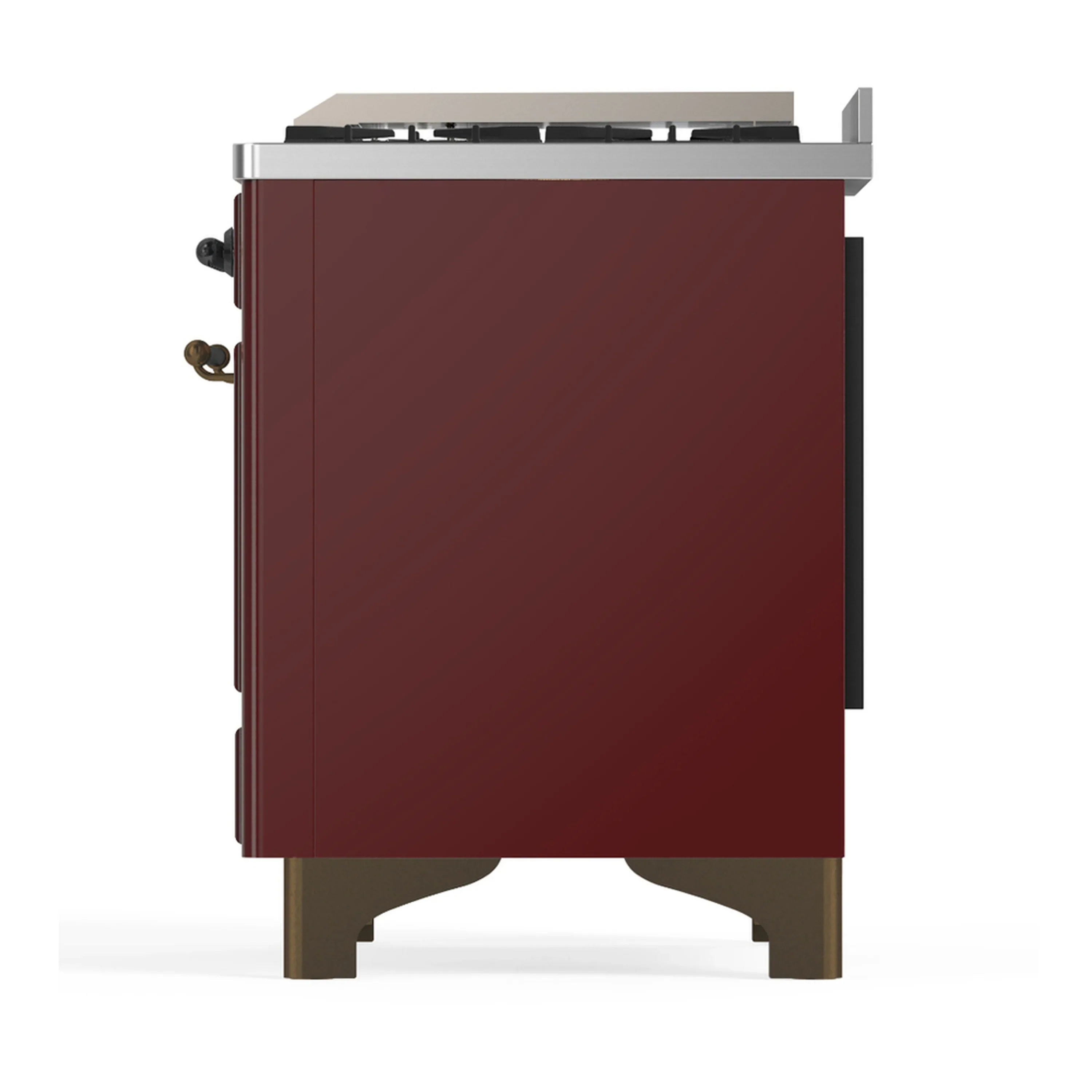 ILVE Majestic III 60-inch Dual Fuel Range with 5 Liquid Propane Burner, Griddle, French Top and Triple Glass Door Electric Oven in Burgundy with Burnished Trim (UM60FSNR3BUBLP) - Image 9