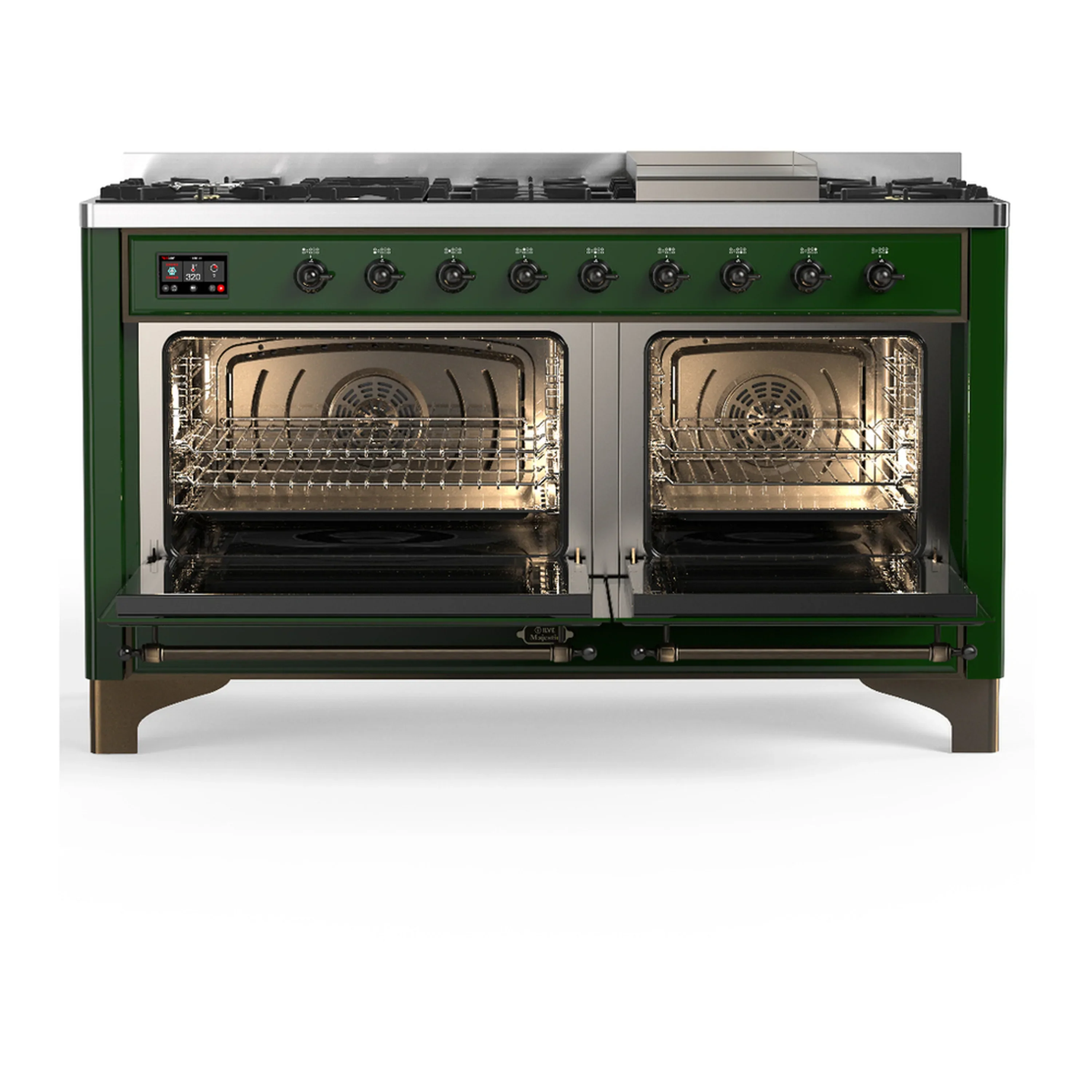 ILVE Majestic III 60-inch Dual Fuel Range with 5 Liquid Propane Burner, Griddle and Triple Glass Door Electric Oven in Emerald Green with Burnished Trim (UM60FNR3EGBLP) - Image 6