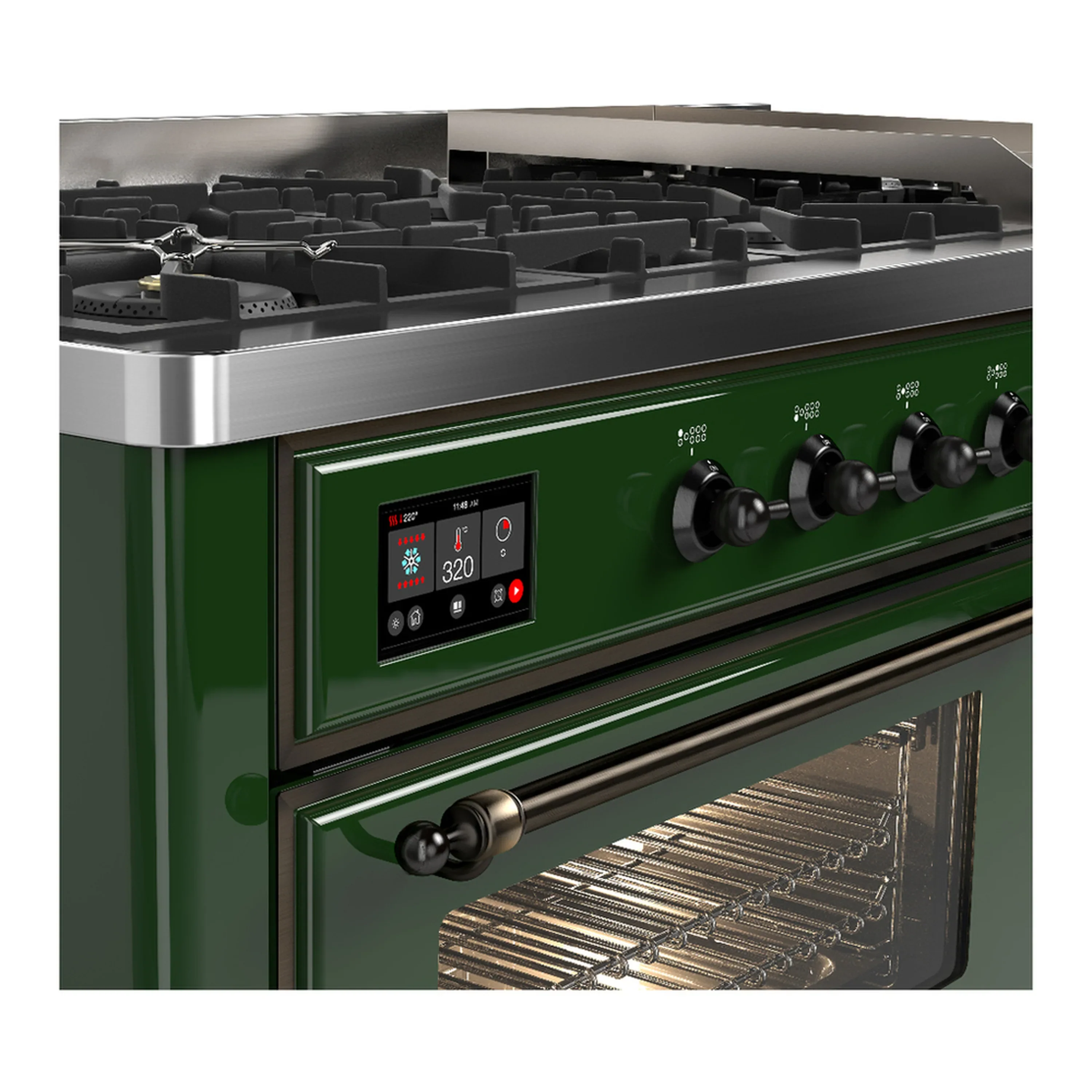 ILVE Majestic III 60-inch Dual Fuel Range with 5 Liquid Propane Burner, Griddle and Triple Glass Door Electric Oven in Emerald Green with Burnished Trim (UM60FNR3EGBLP) - Image 7