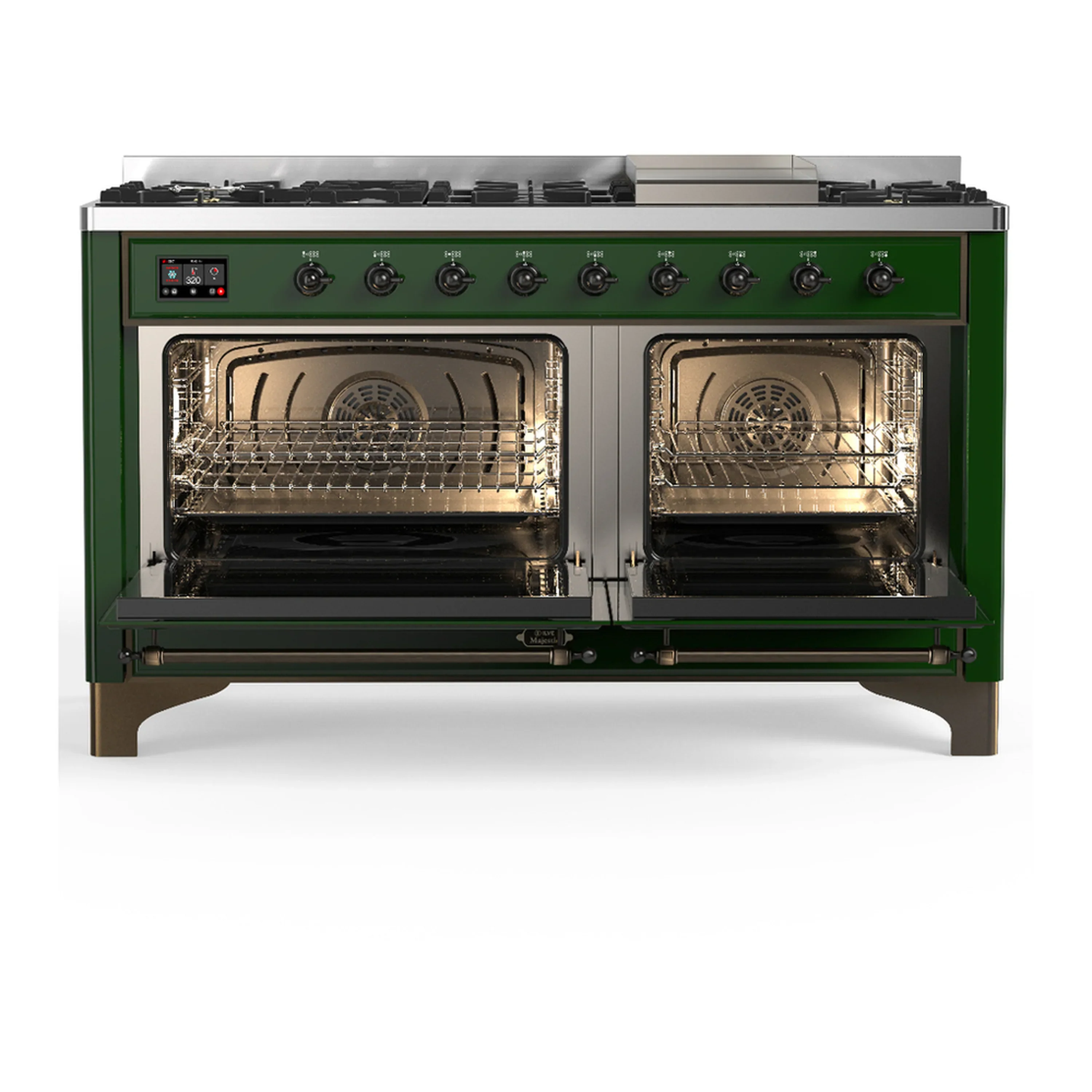 ILVE Majestic III 60-inch Dual Fuel Range with 5 Liquid Propane Burner, Griddle and Solid Door Electric Oven in Emerald Green with Burnished Trim (UM60FQNR3EGBLP) - Image 6
