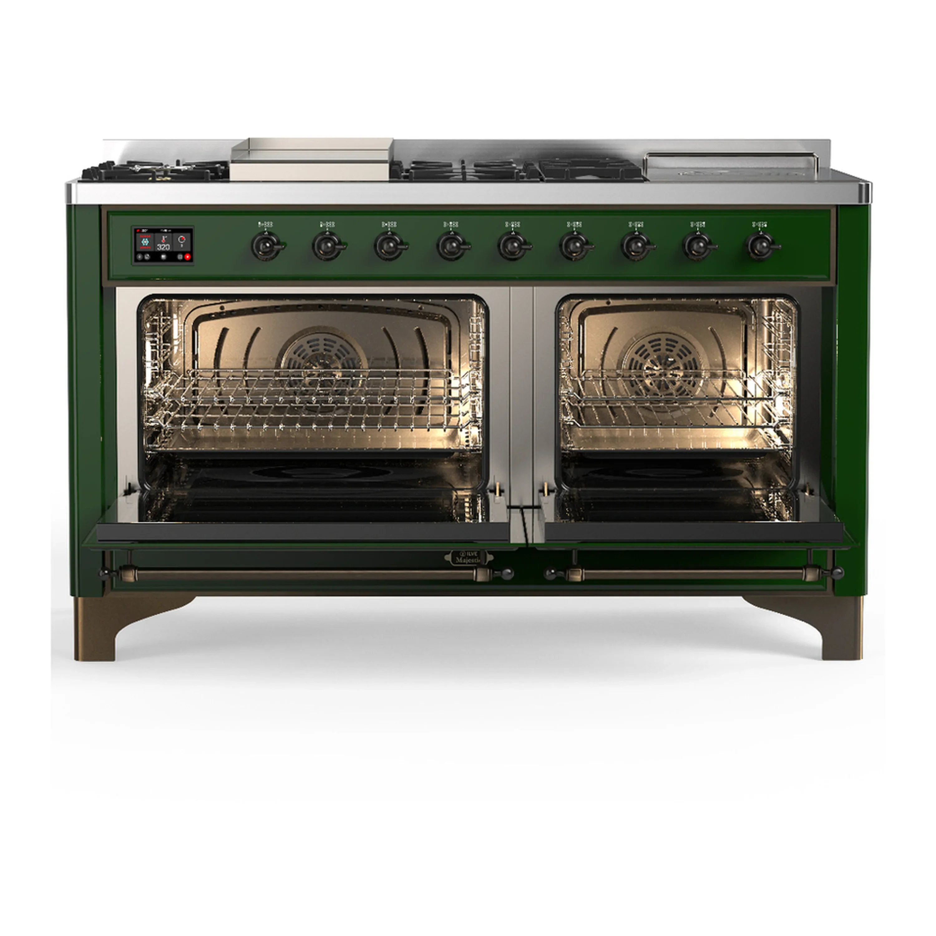 ILVE Majestic III 60-inch Dual Fuel Range with 5 Liquid Propane Burner, Griddle, French Top and Solid Door Electric Oven in Emerald Green with Burnished Trim (UM60FSQNR3EGBLP) - Image 6