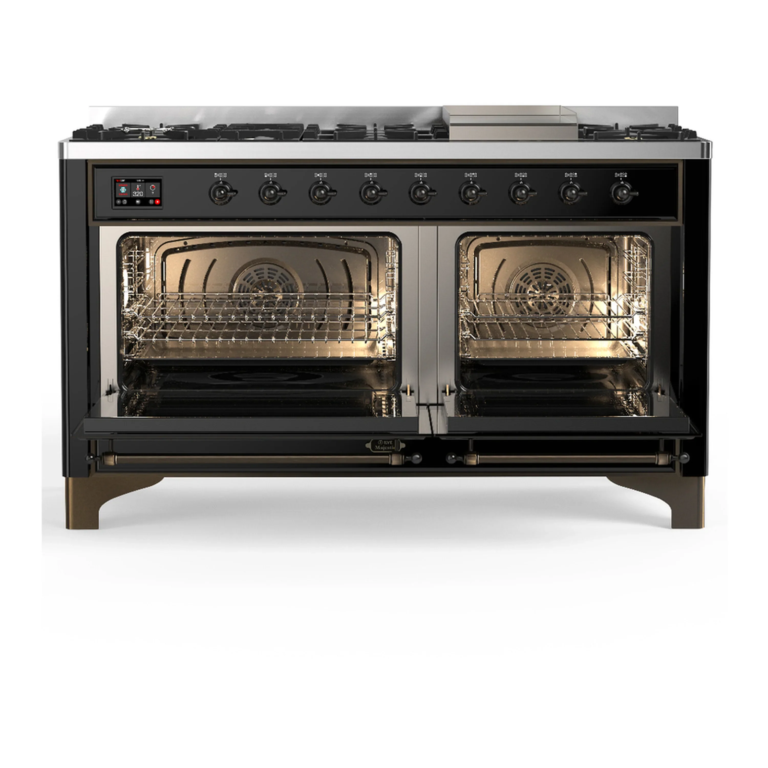 ILVE Majestic III 60-inch Dual Fuel Range with 5 Liquid Propane Burner, Griddle and Solid Door Electric Oven in Glossy Black with Burnished Trim (UM60FQNR3BKBLP) - Image 6