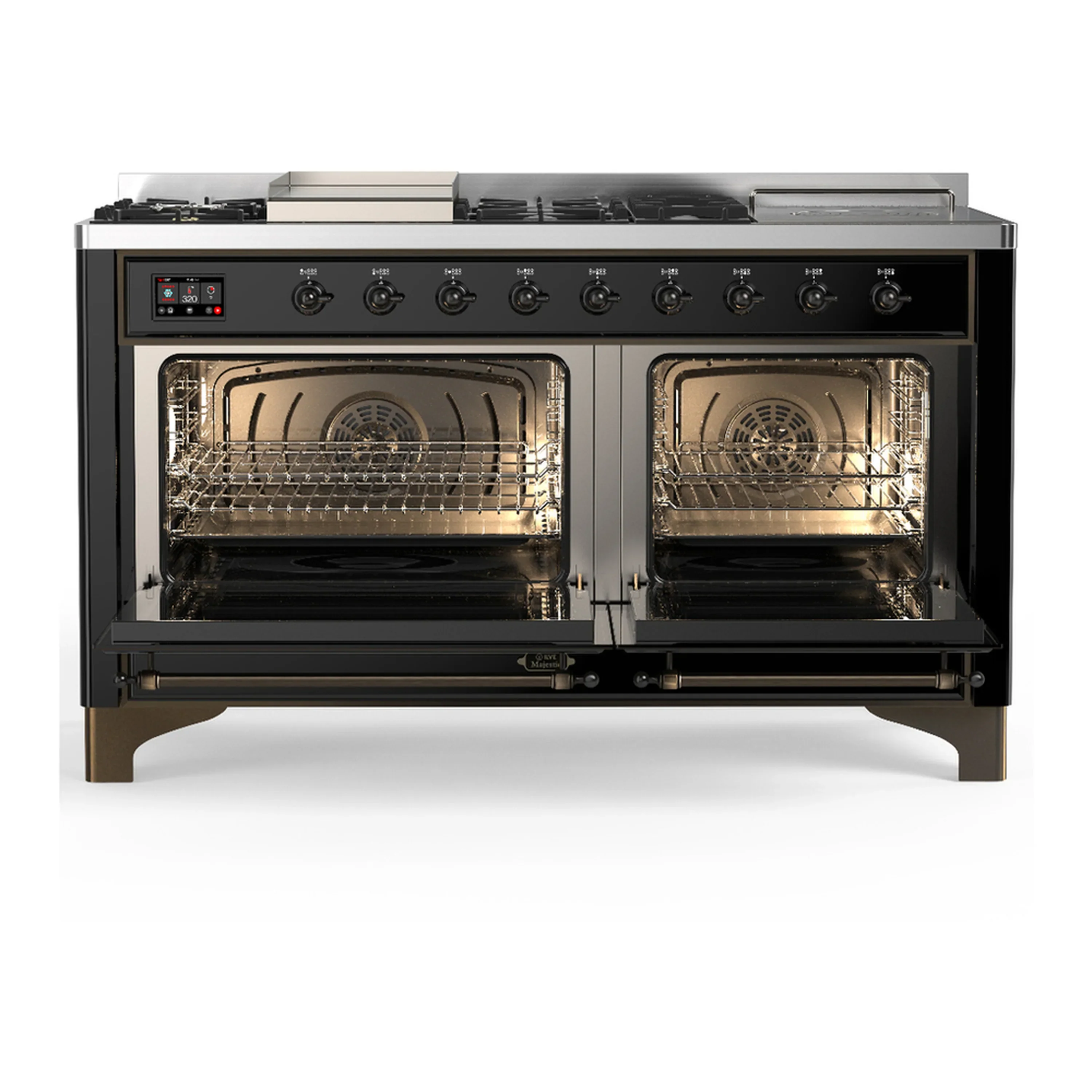 ILVE Majestic III 60-inch Dual Fuel Range with 5 Liquid Propane Burner, Griddle, French Top and Solid Door Electric Oven in Glossy Black with Burnished Trim (UM60FSQNR3BKBLP) - Image 6